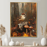 Sparrow Among The Wild Mushrooms - Bird Bedroom Wall Art
