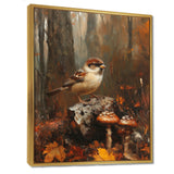 Sparrow Among The Wild Mushrooms - Bird Bedroom Wall Art