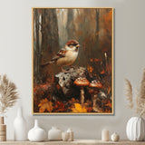 Sparrow Among The Wild Mushrooms - Bird Bedroom Wall Art