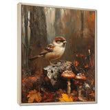 Sparrow Among The Wild Mushrooms - Bird Bedroom Wall Art
