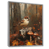 Sparrow Among The Wild Mushrooms - Bird Bedroom Wall Art