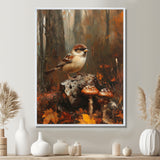 Sparrow Among The Wild Mushrooms - Bird Bedroom Wall Art