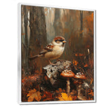 Sparrow Among The Wild Mushrooms - Bird Bedroom Wall Art