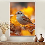 Sparrow Bird In The Autumn Leaves - Bird Canvas Wall Art