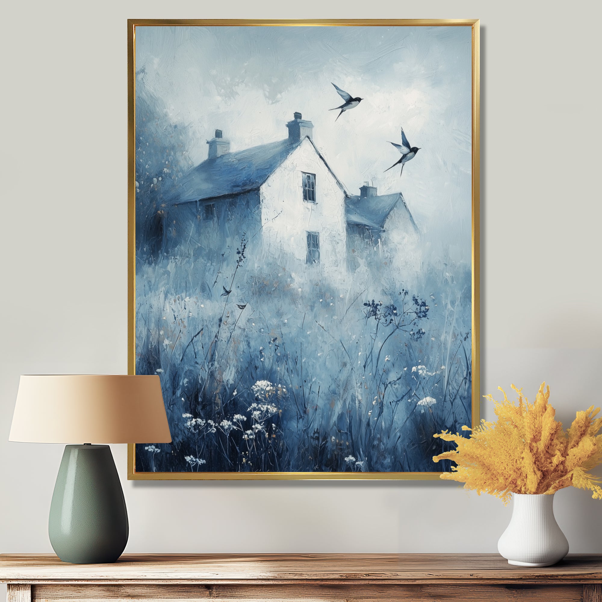 Brid Swallows By The Farmhouse - Bird Wall Art Prints