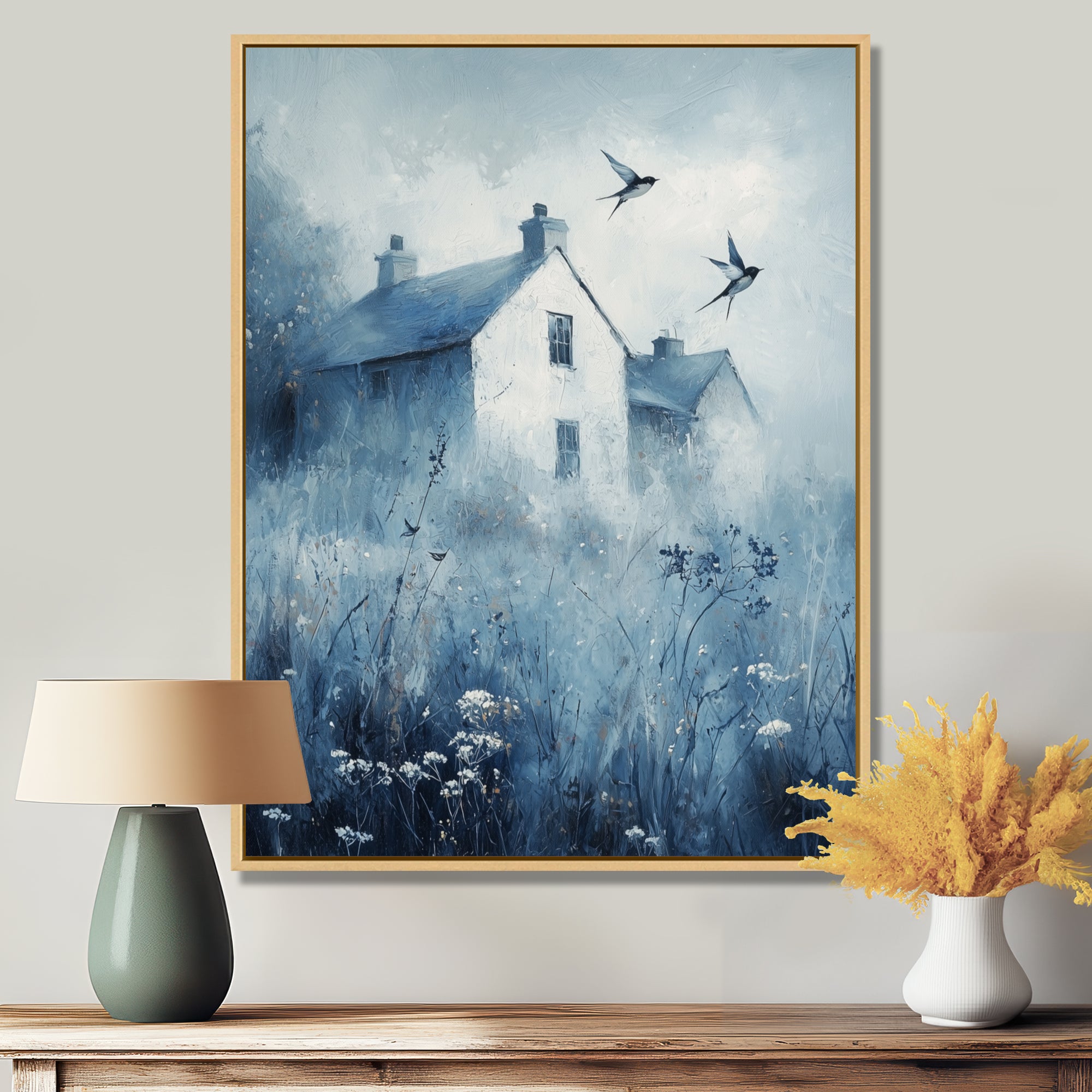 Brid Swallows By The Farmhouse - Bird Wall Art Prints