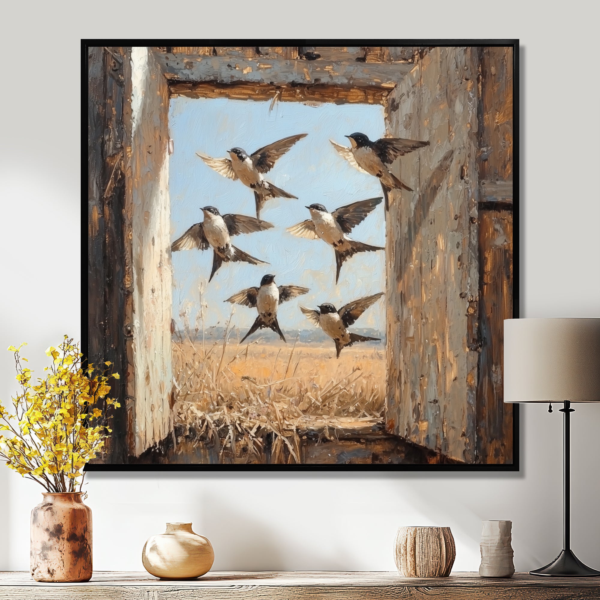 Abstract Bird Swallows In The Hayloft - Bird Wall Art Prints