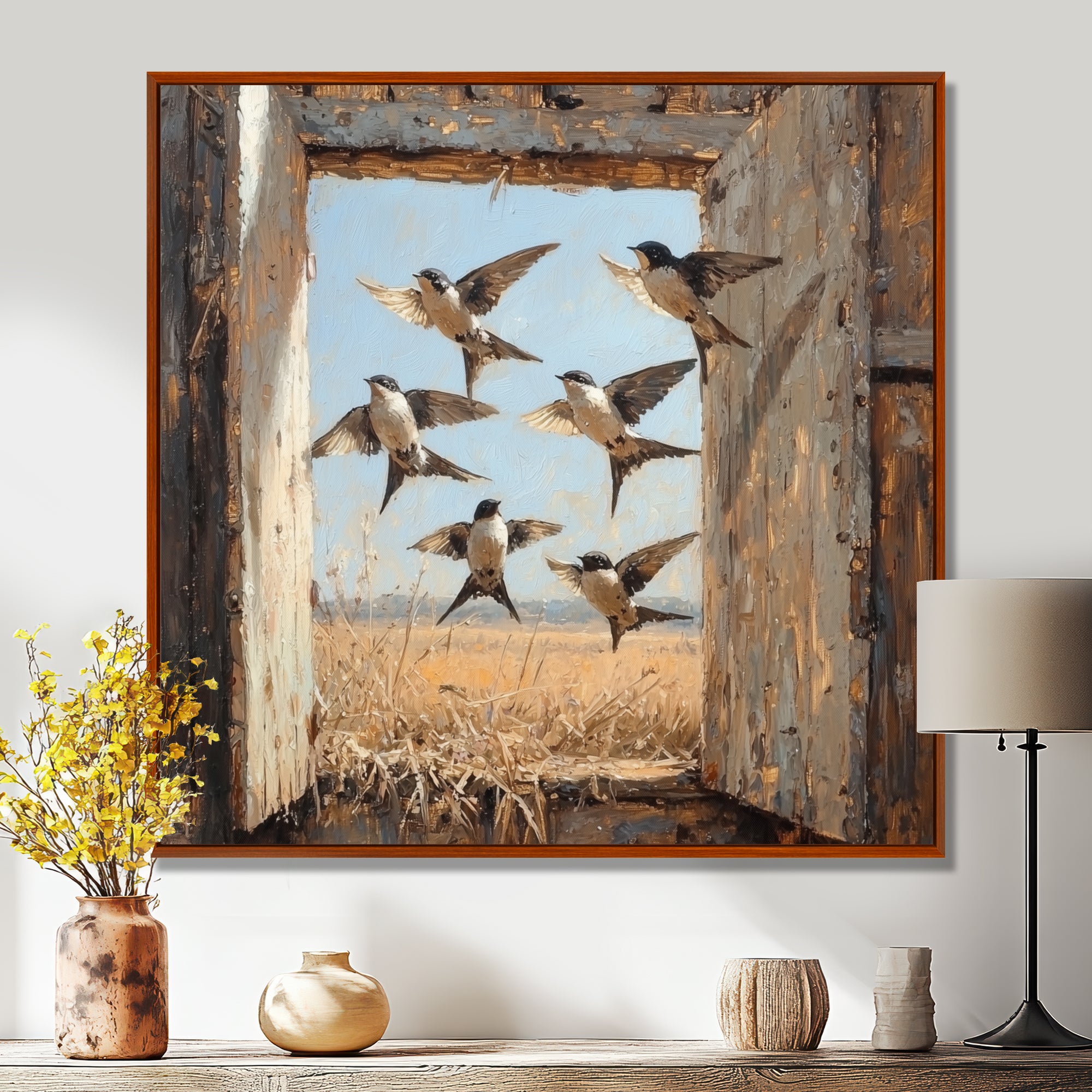 Abstract Bird Swallows In The Hayloft - Bird Wall Art Prints