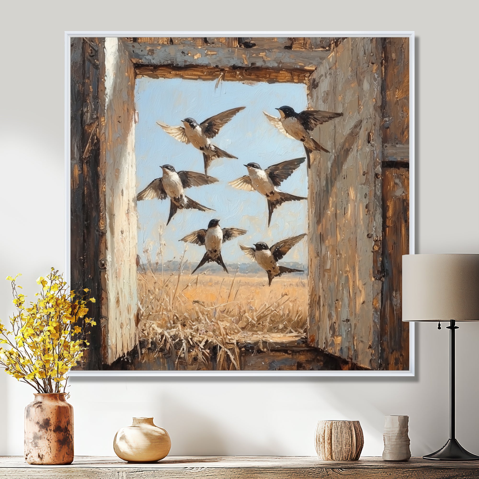 Abstract Bird Swallows In The Hayloft - Bird Wall Art Prints