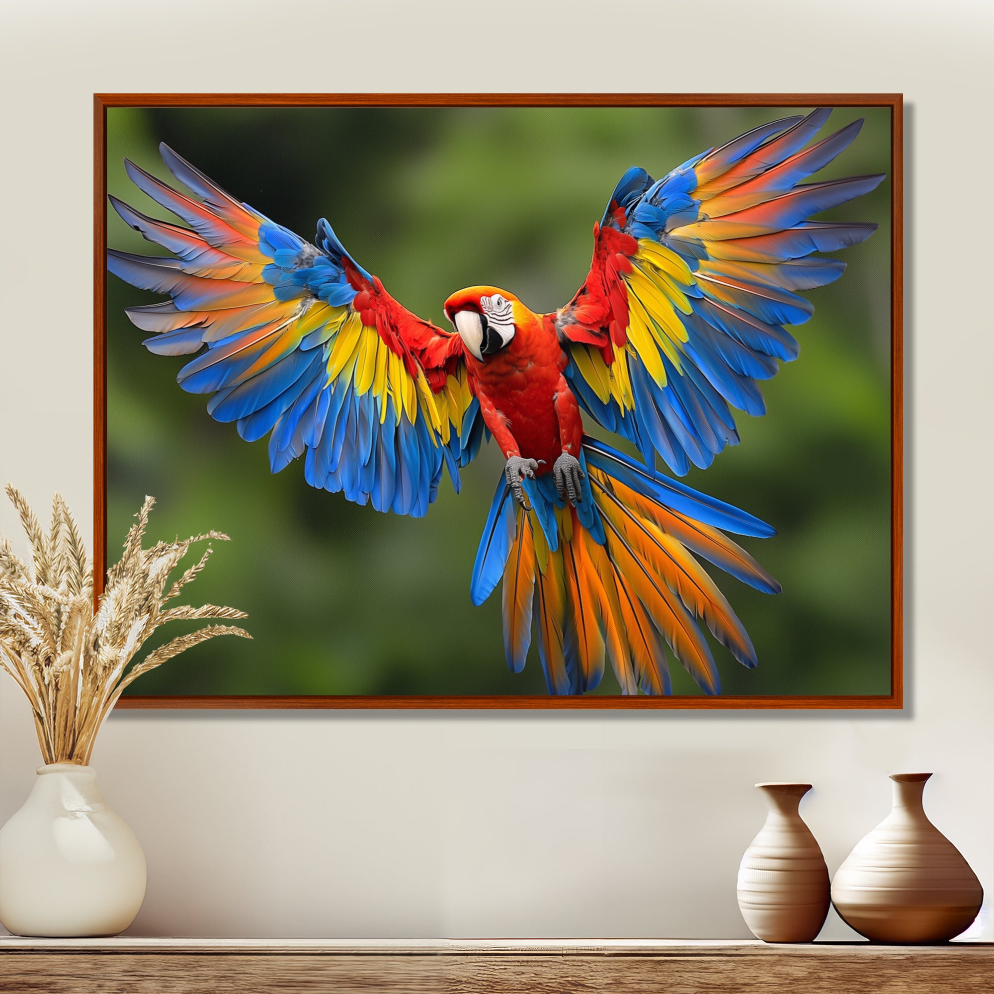 Vibrant Macaw Flying Photo - Bird Large Canvas Wall Art