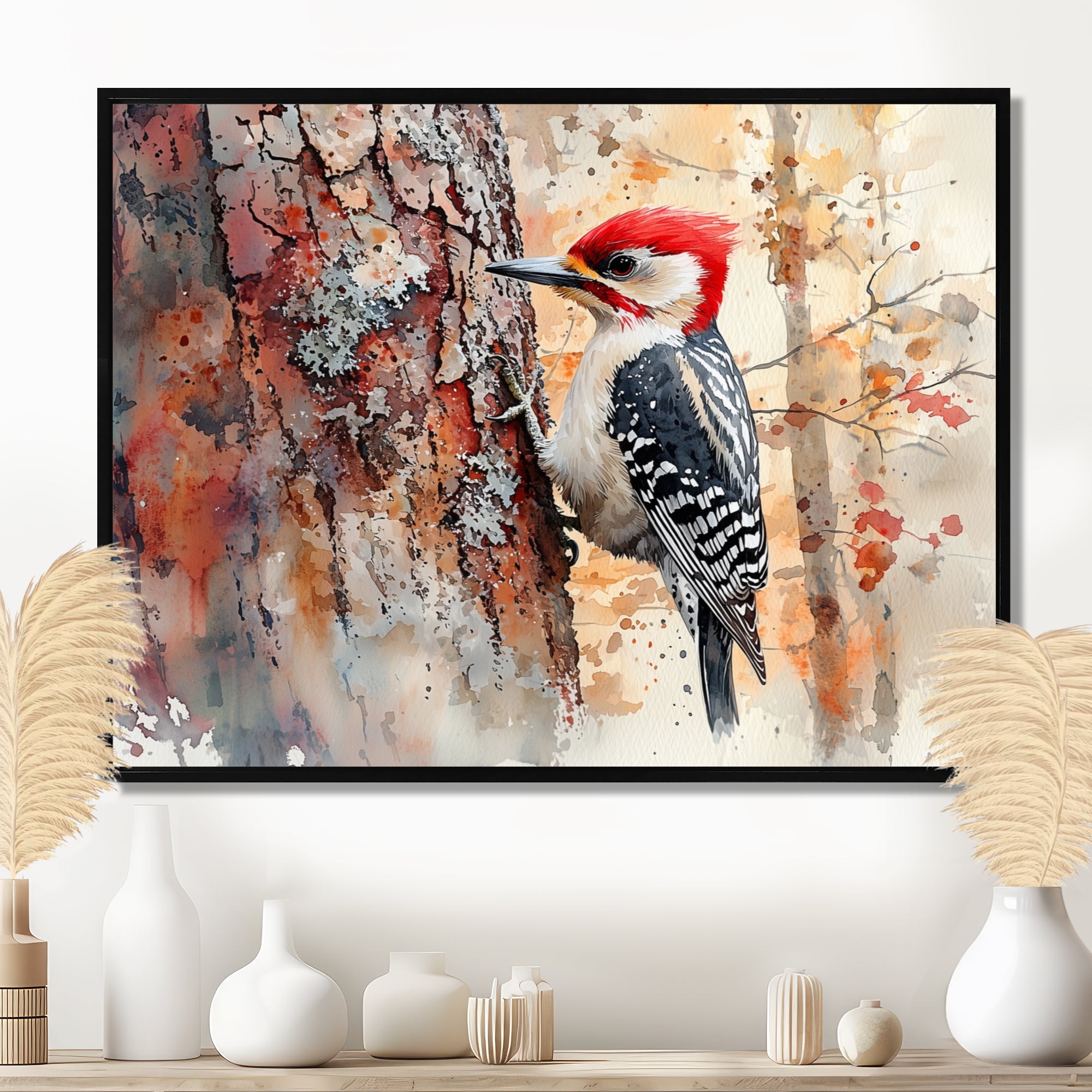 Woodpecker In The Forest - Bird Living Room Wall Art