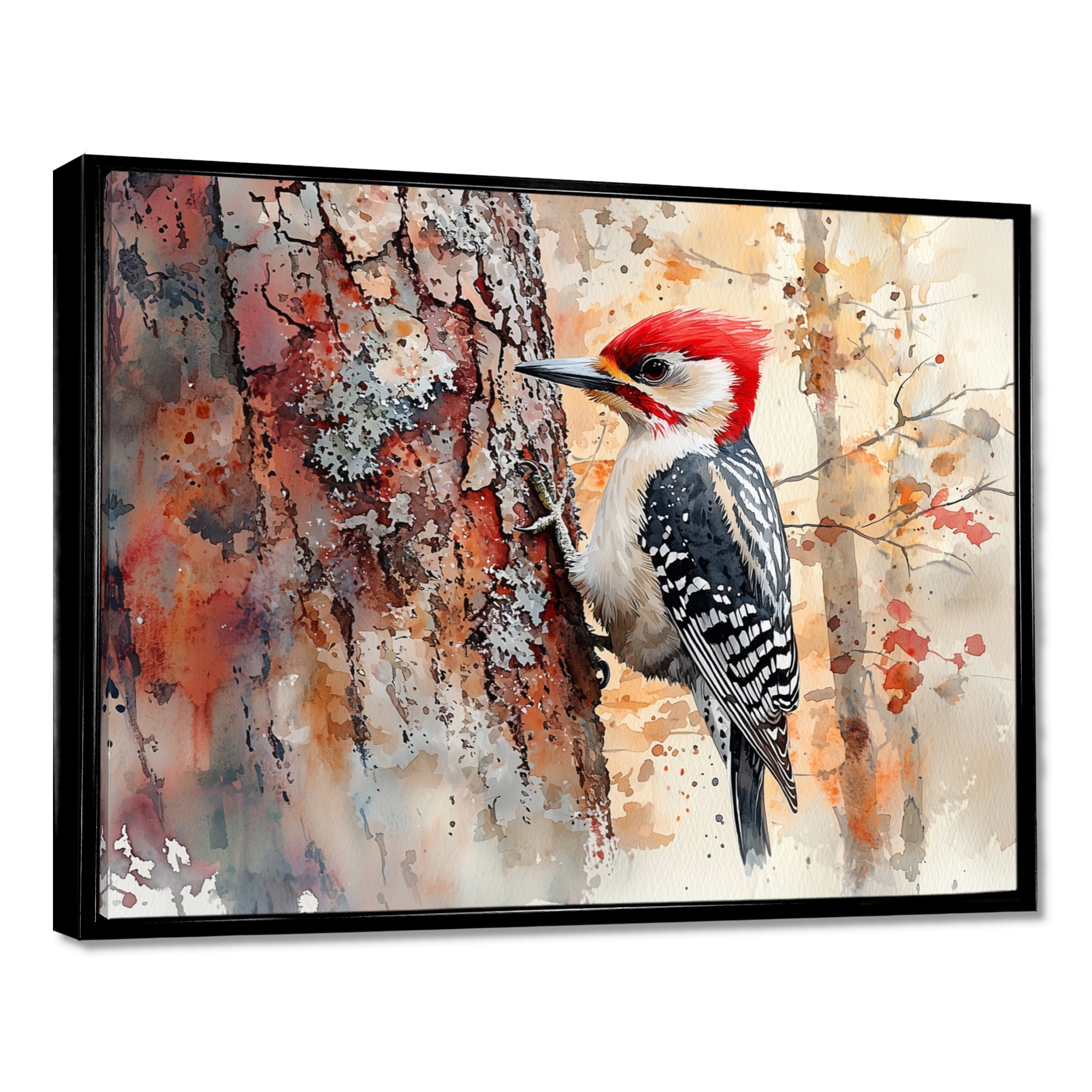 Woodpecker In The Forest - Bird Living Room Wall Art