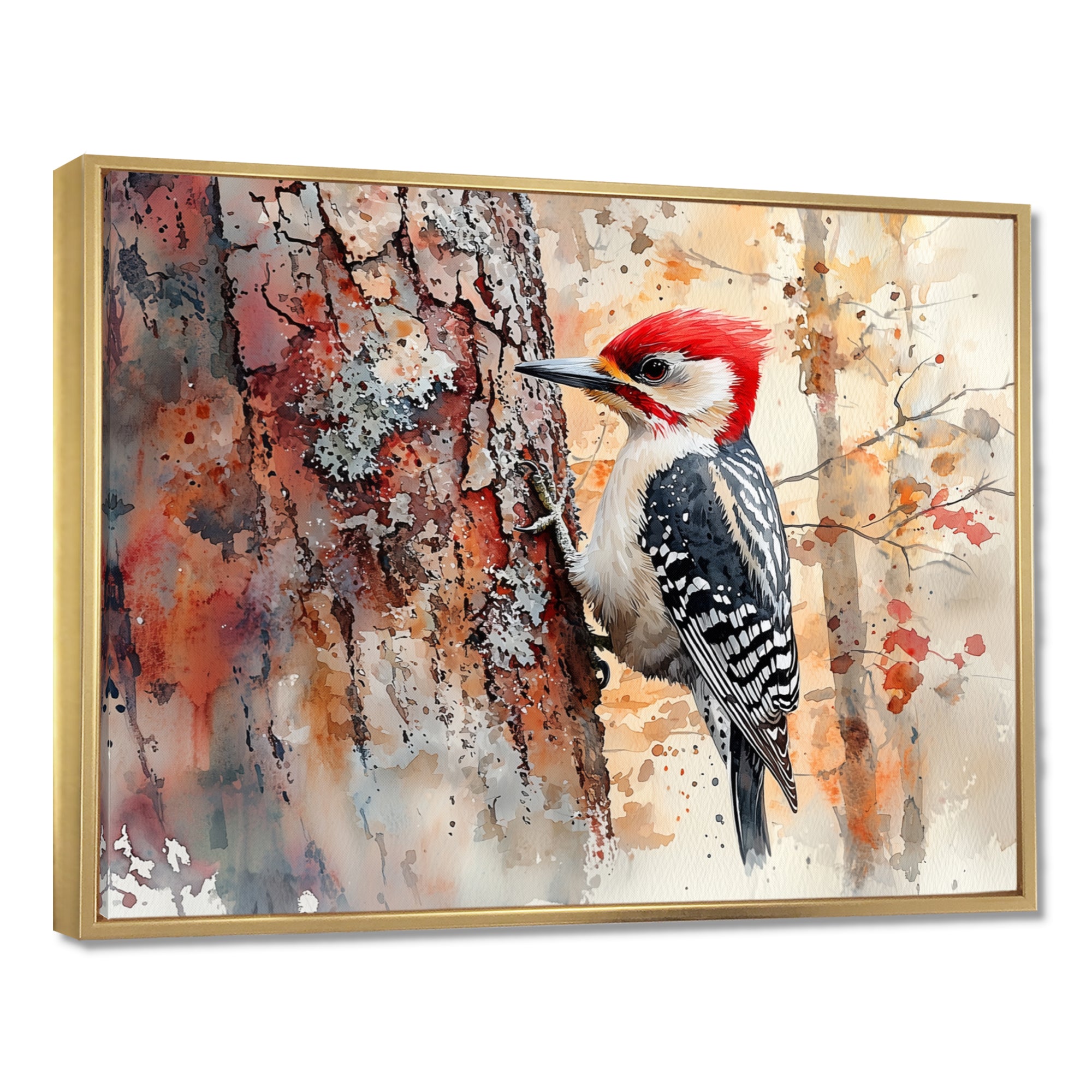 Woodpecker In The Forest - Bird Living Room Wall Art