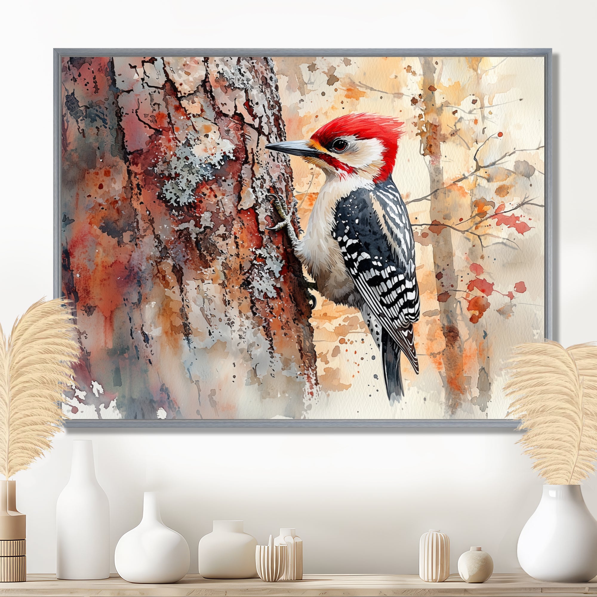 Woodpecker In The Forest - Bird Living Room Wall Art