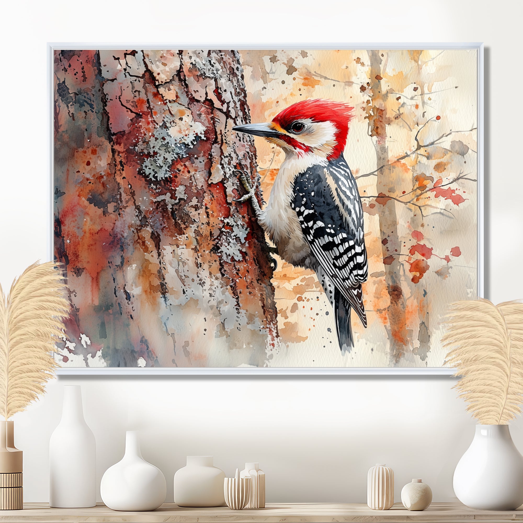 Woodpecker In The Forest - Bird Living Room Wall Art