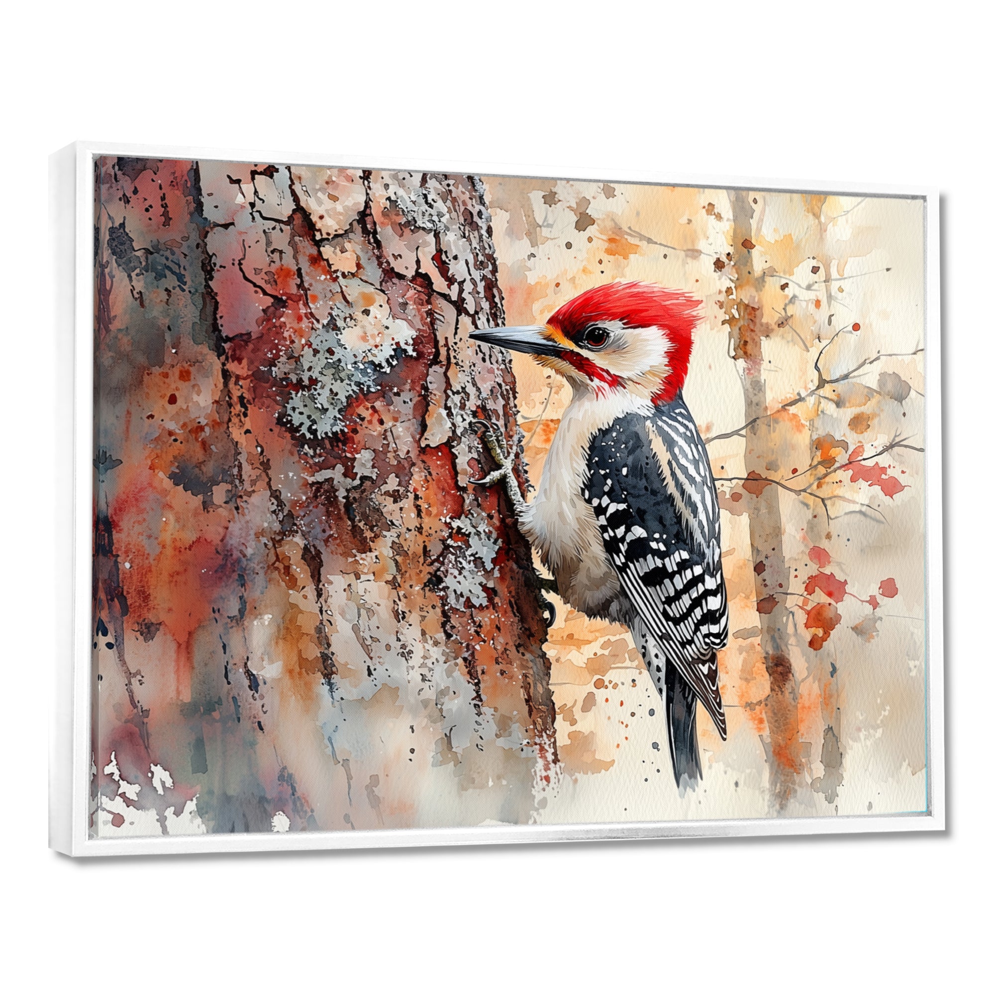 Woodpecker In The Forest - Bird Living Room Wall Art