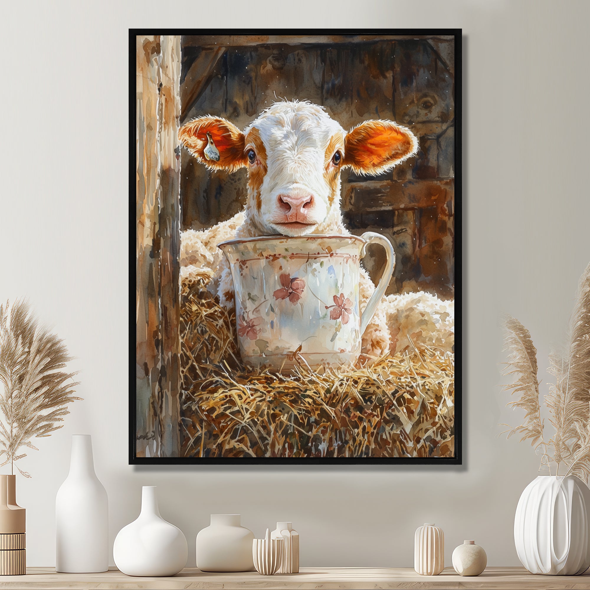 Cow Portrait At The Barn - White Cow Wall Art