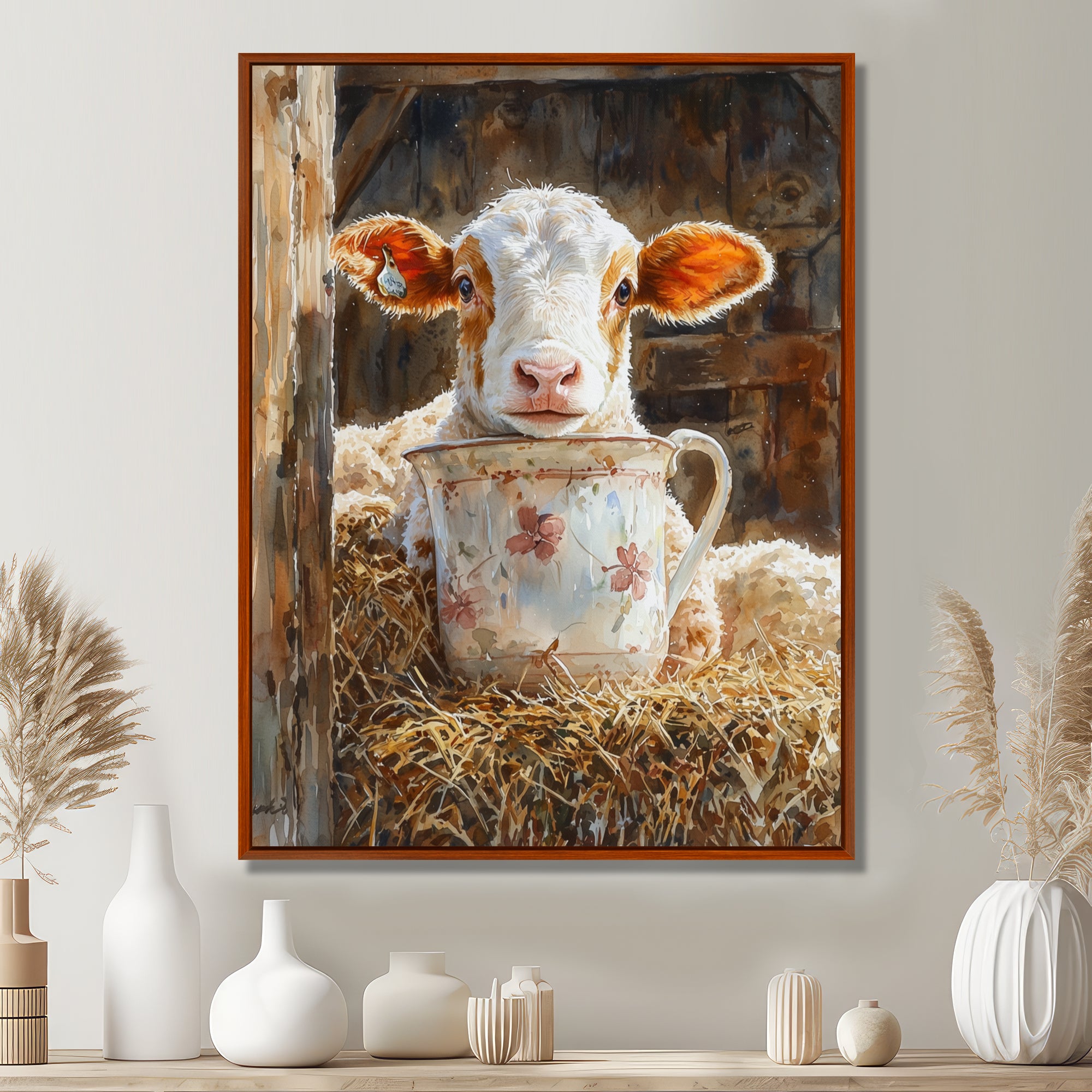Cow Portrait At The Barn - White Cow Wall Art