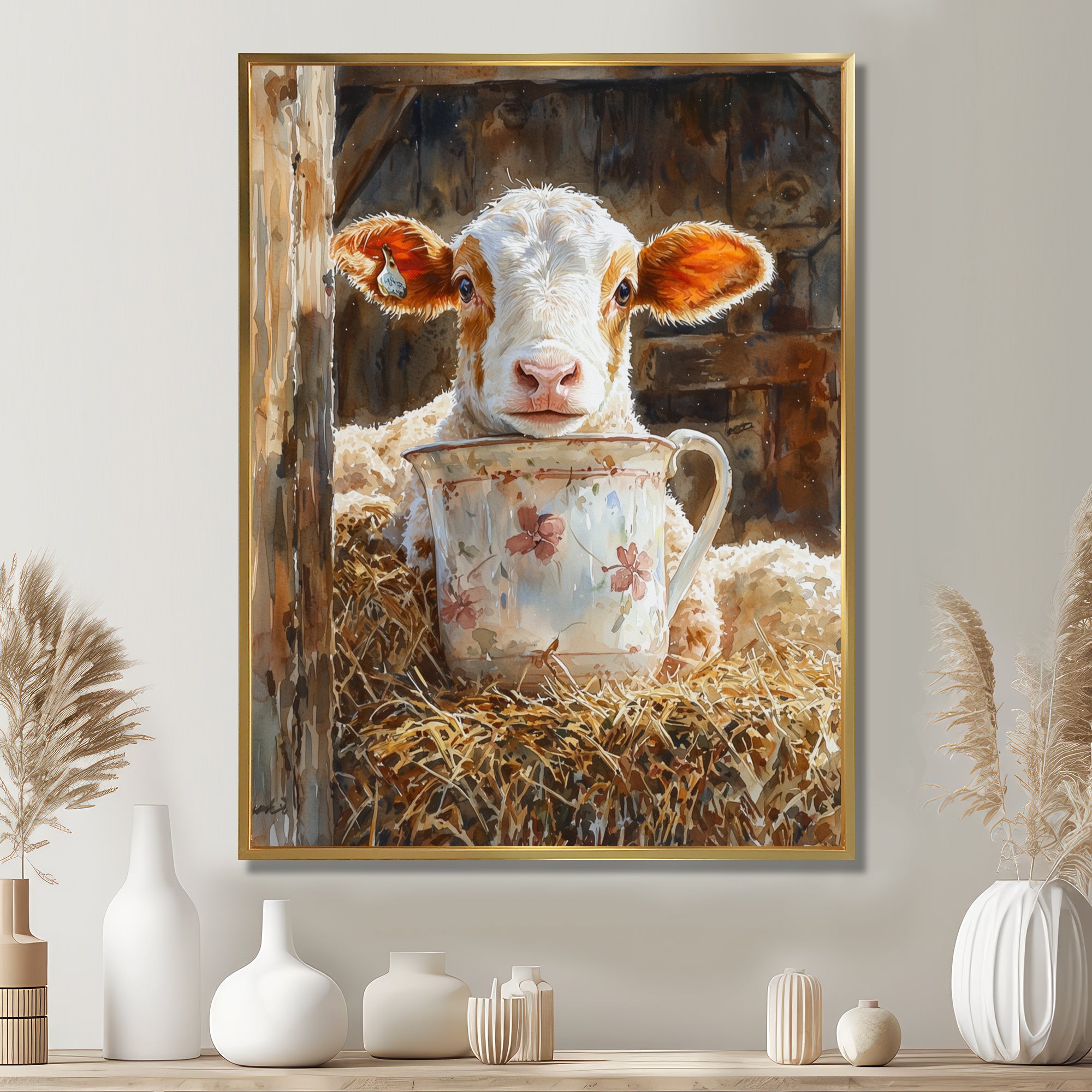 Cow Portrait At The Barn - White Cow Wall Art