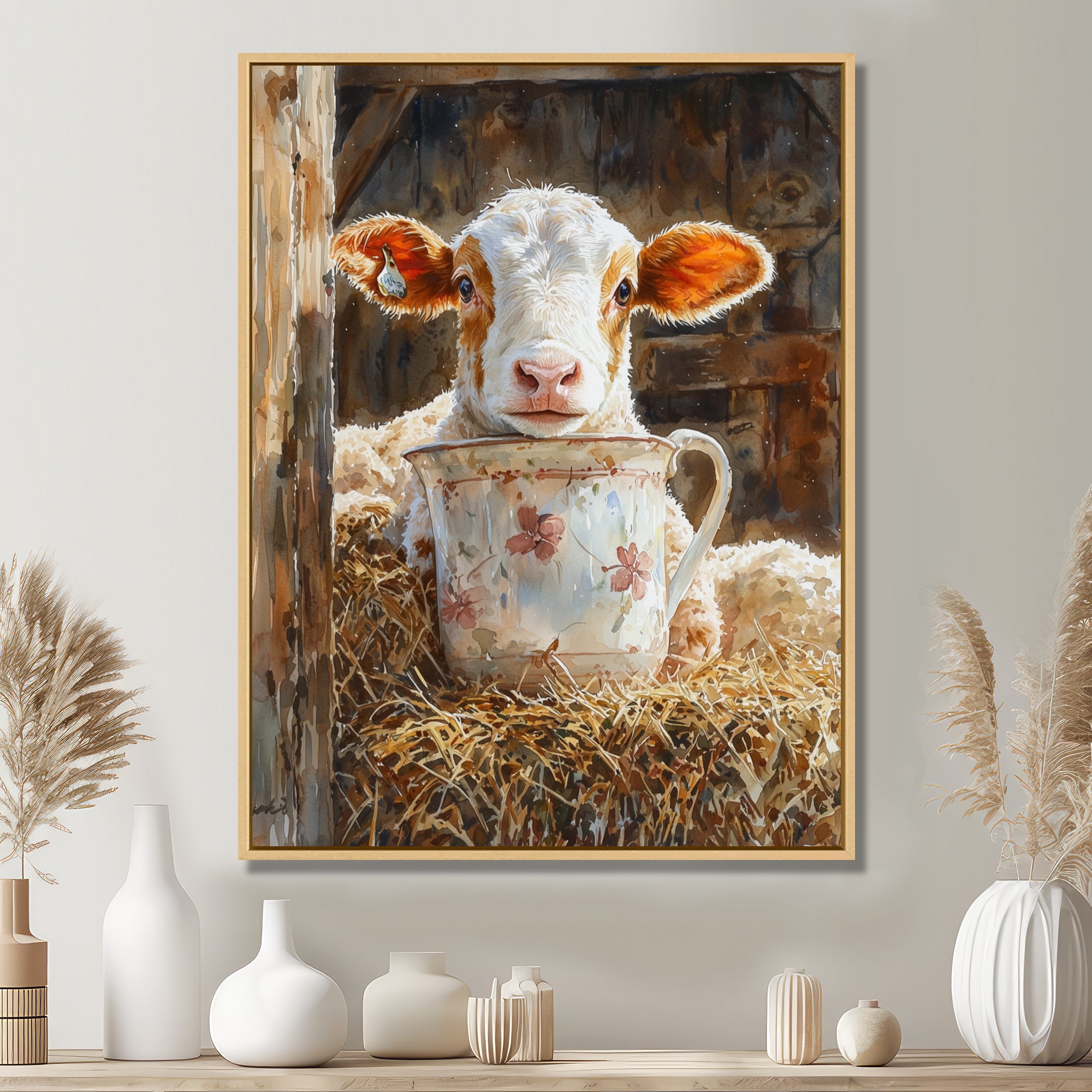 Cow Portrait At The Barn - White Cow Wall Art
