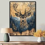 Deer Portrait With Chinese Ink Landscape - Deer Living Room Wall Art