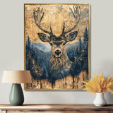 Deer Portrait With Chinese Ink Landscape - Deer Living Room Wall Art