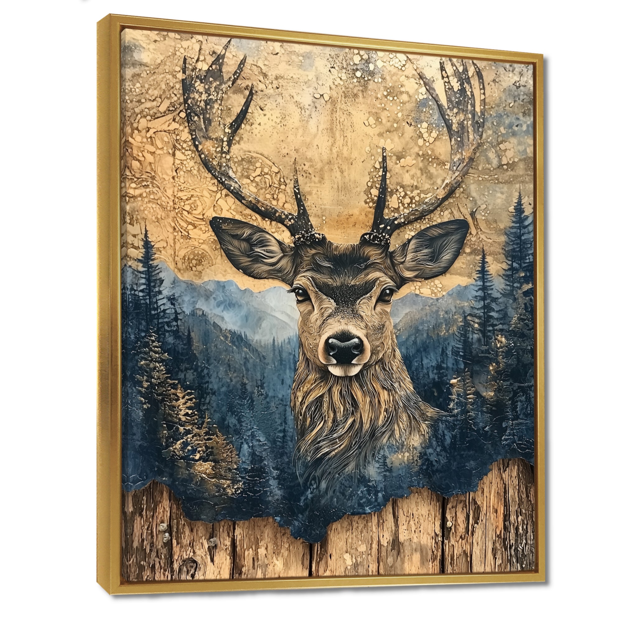 Deer Portrait With Chinese Ink Landscape - Deer Living Room Wall Art