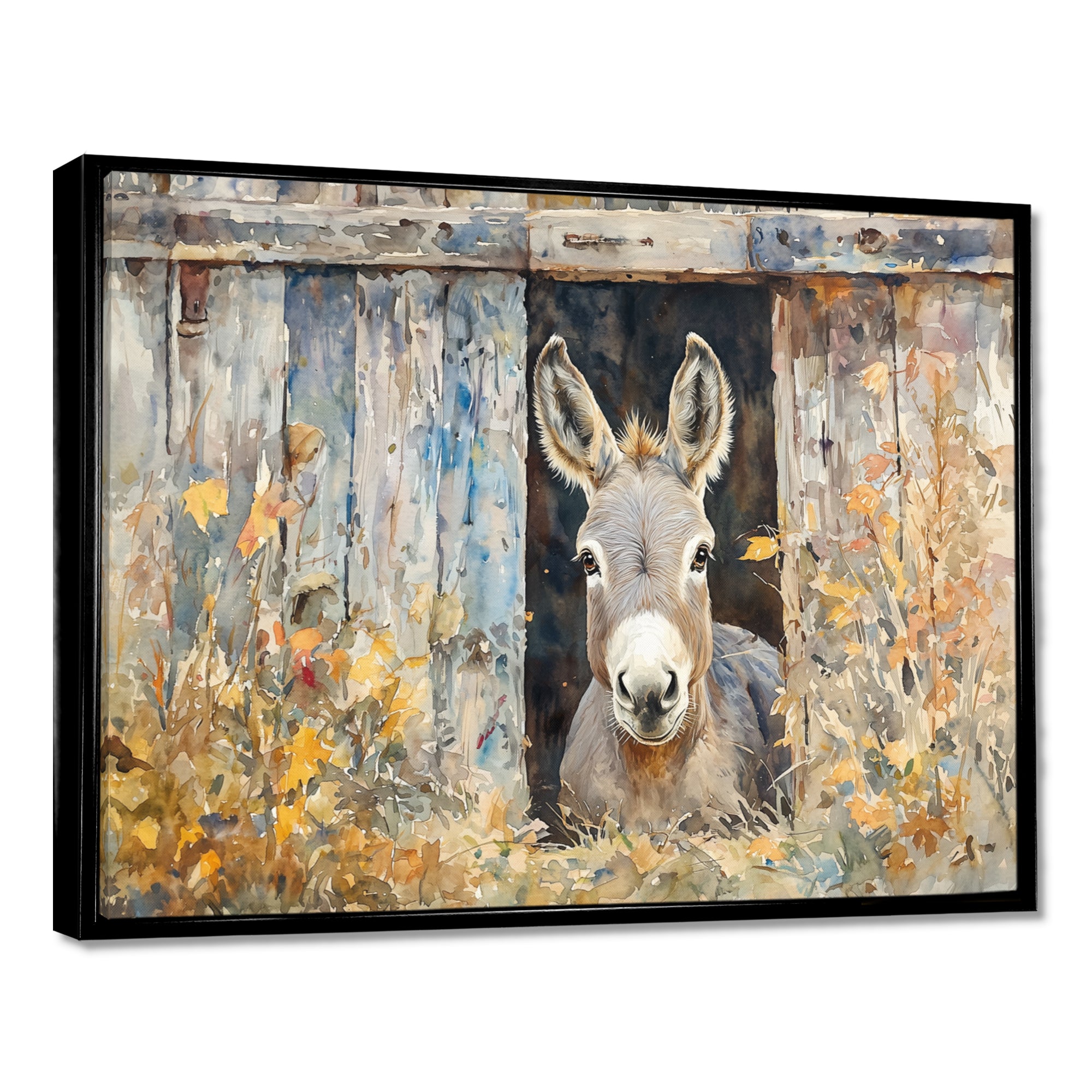 Donkey Floral Portrait At The Barn - Donkey Wall Art Prints