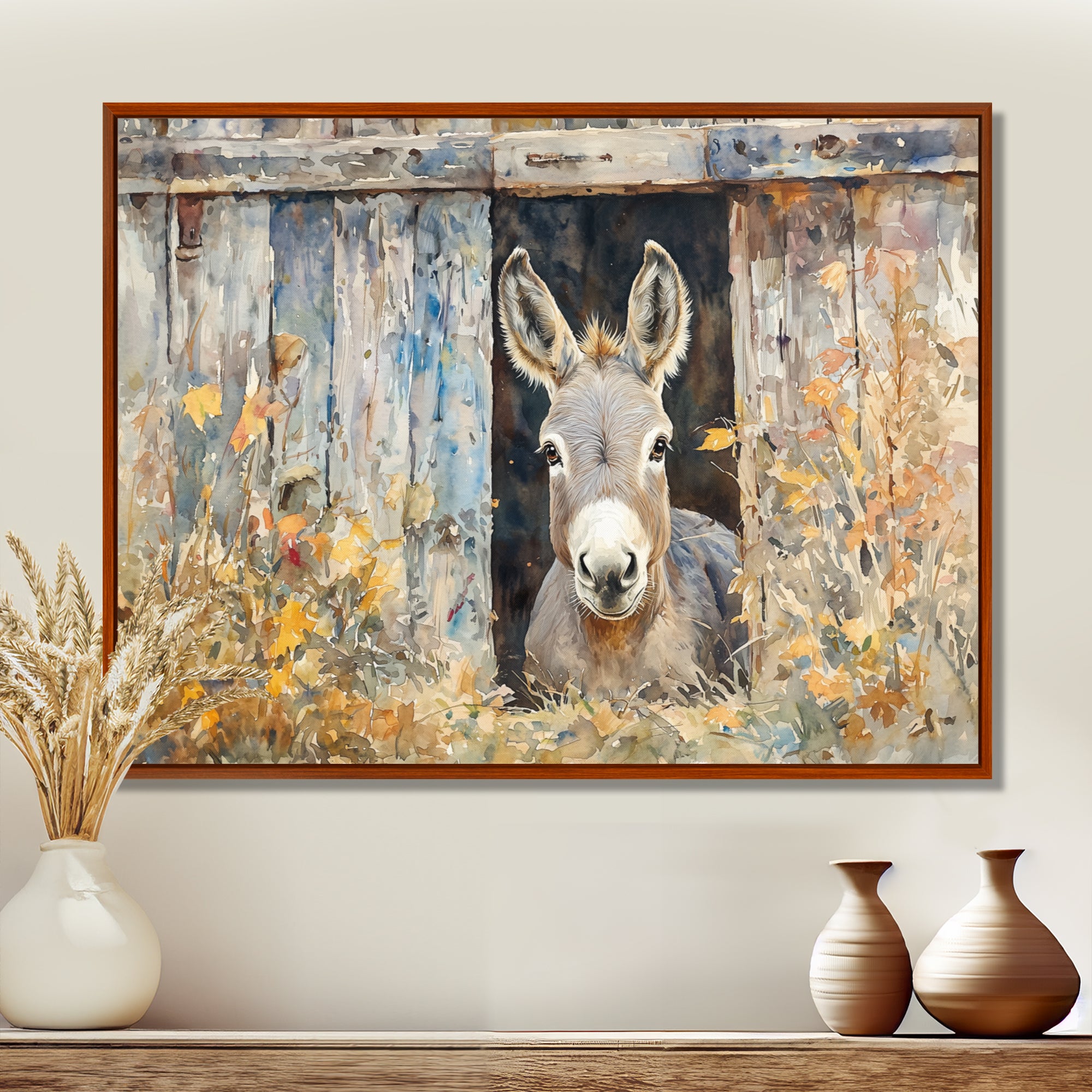 Donkey Floral Portrait At The Barn - Donkey Wall Art Prints