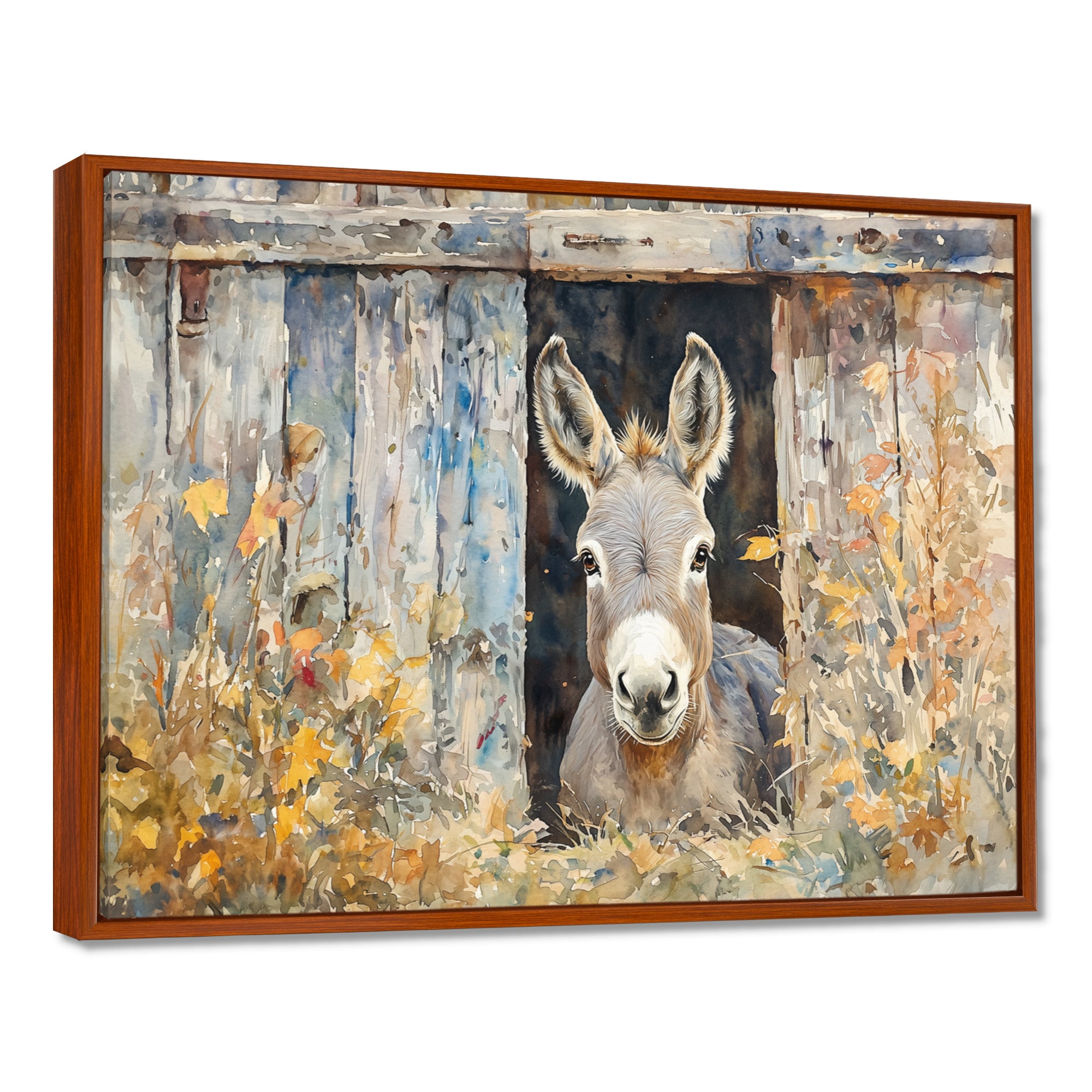 Donkey Floral Portrait At The Barn - Donkey Wall Art Prints