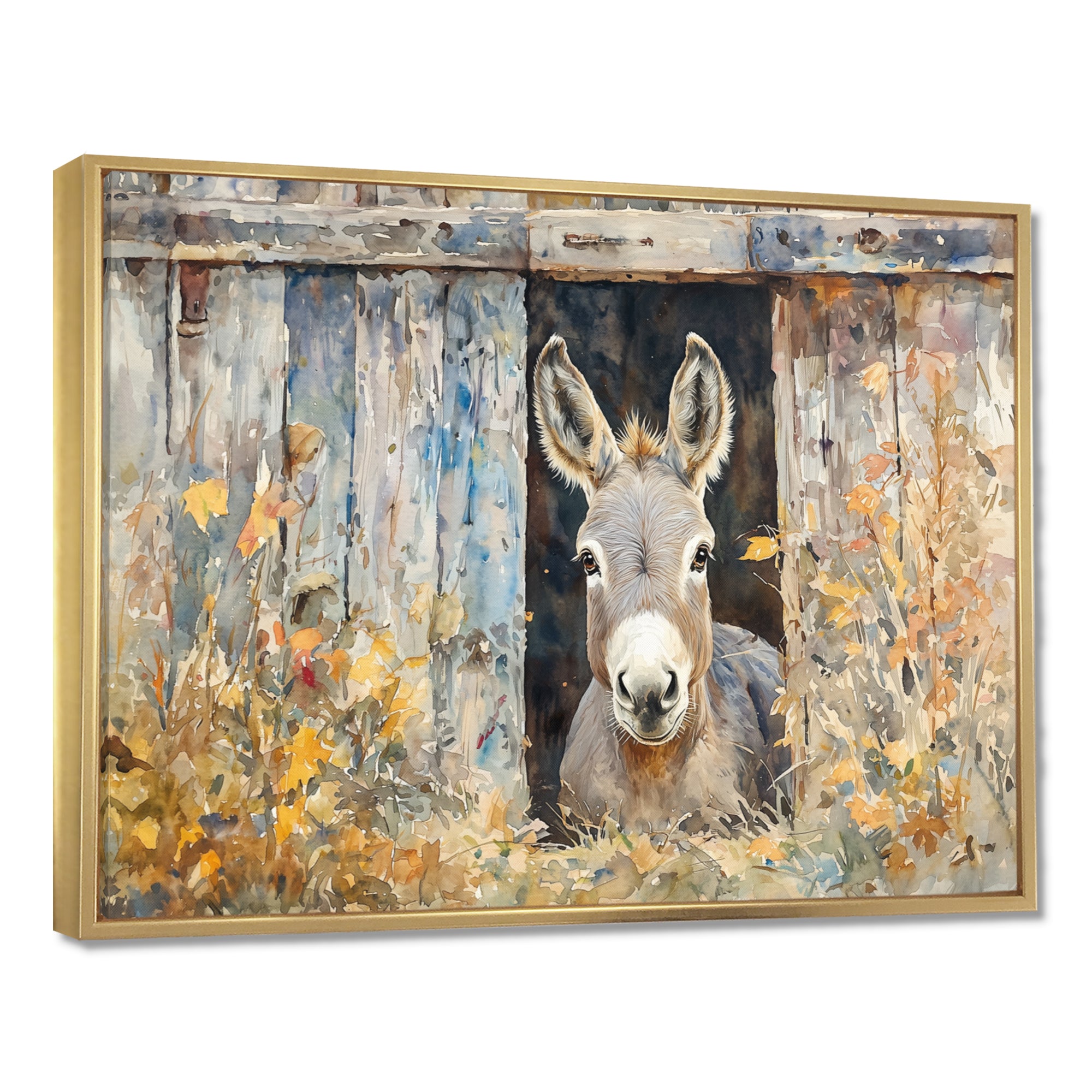 Donkey Floral Portrait At The Barn - Donkey Wall Art Prints