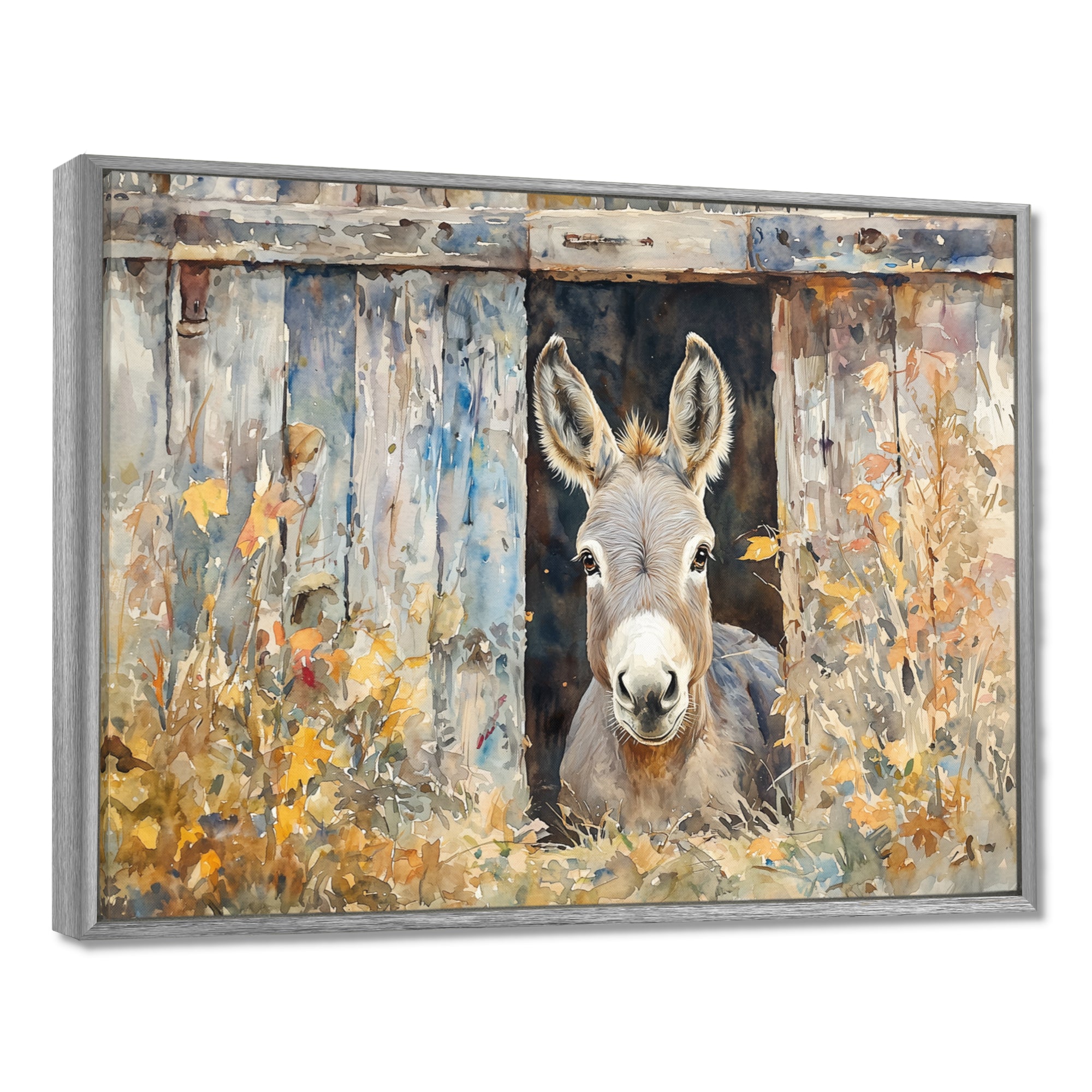 Donkey Floral Portrait At The Barn - Donkey Wall Art Prints