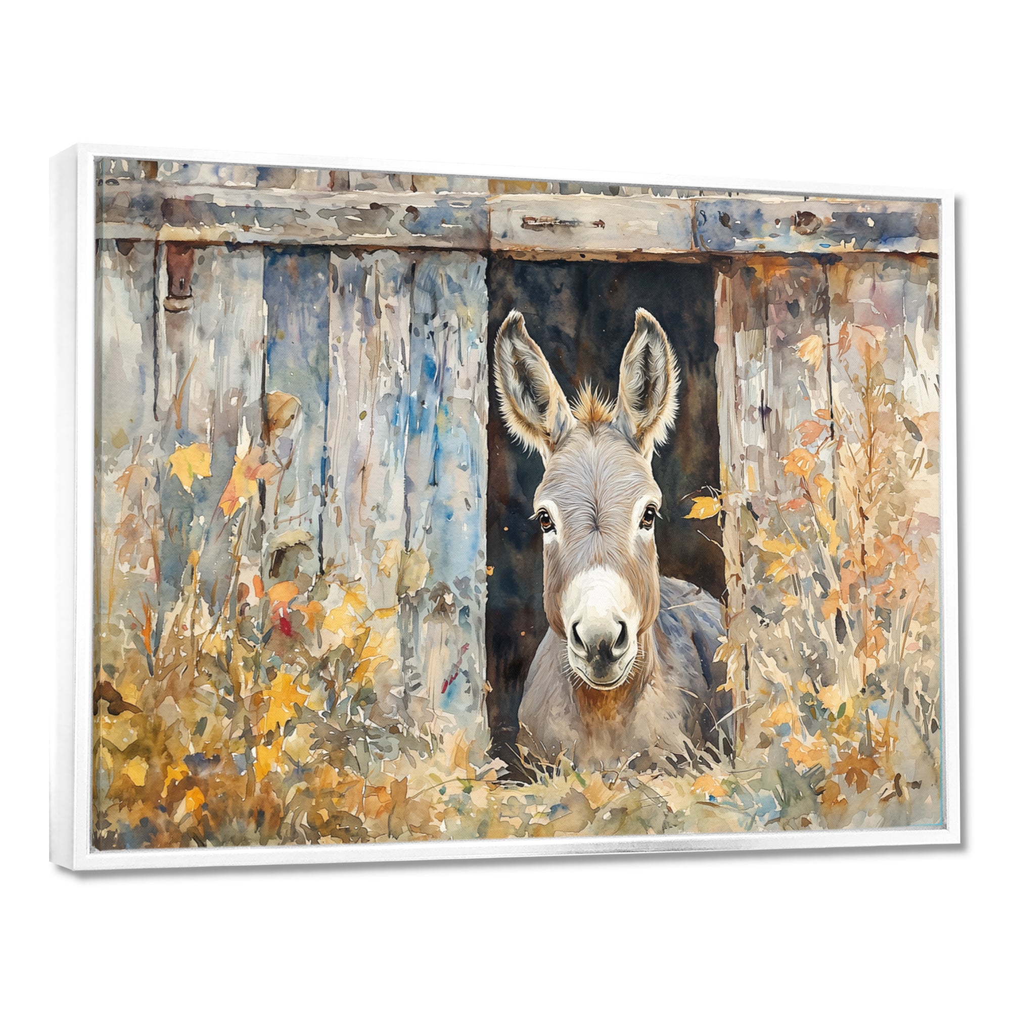 Donkey Floral Portrait At The Barn - Donkey Wall Art Prints