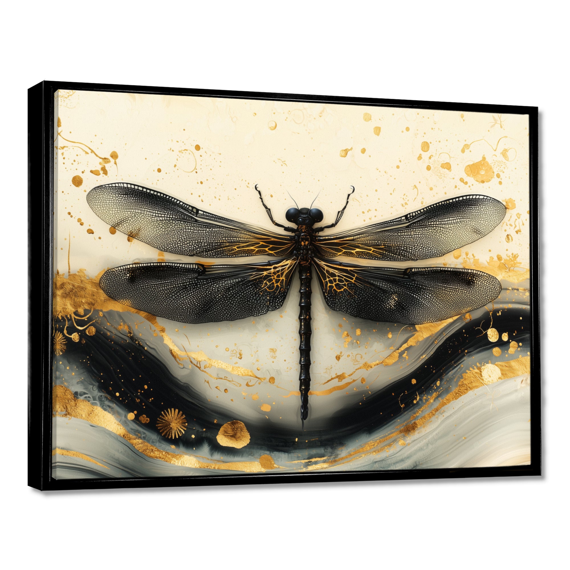 Golden Dragon Fly Flight Of Elegance - Dragonfly Living Room Wall Art
