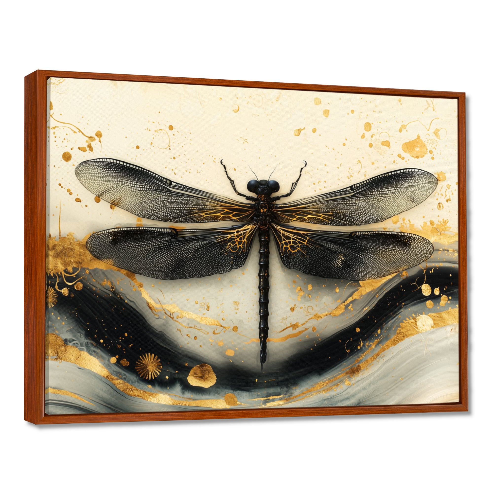 Golden Dragon Fly Flight Of Elegance - Dragonfly Living Room Wall Art