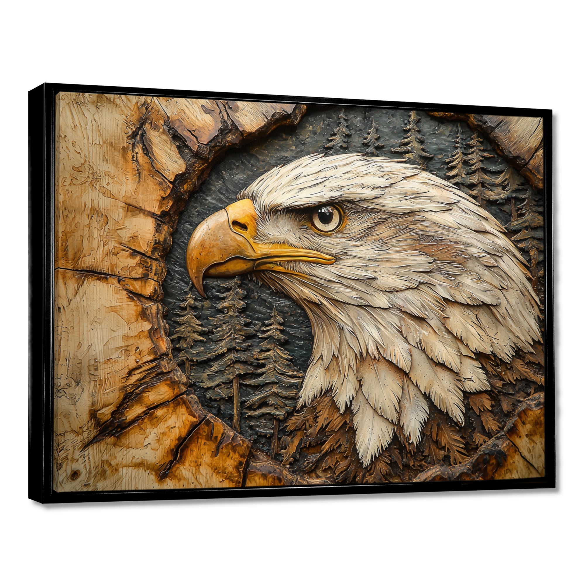 Eagle In A Forest Landscape Slide - Eagle Framed Canvas Art