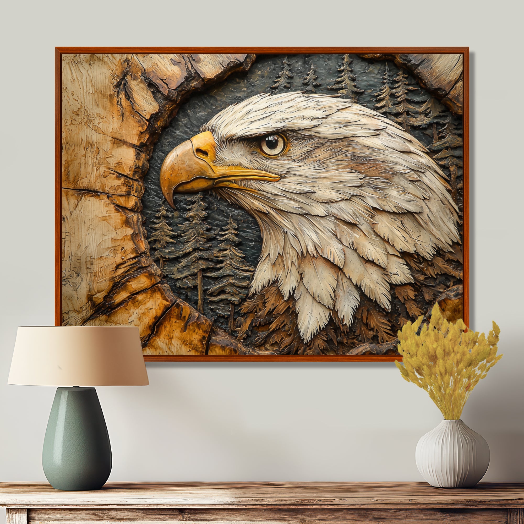 Eagle In A Forest Landscape Slide - Eagle Framed Canvas Art