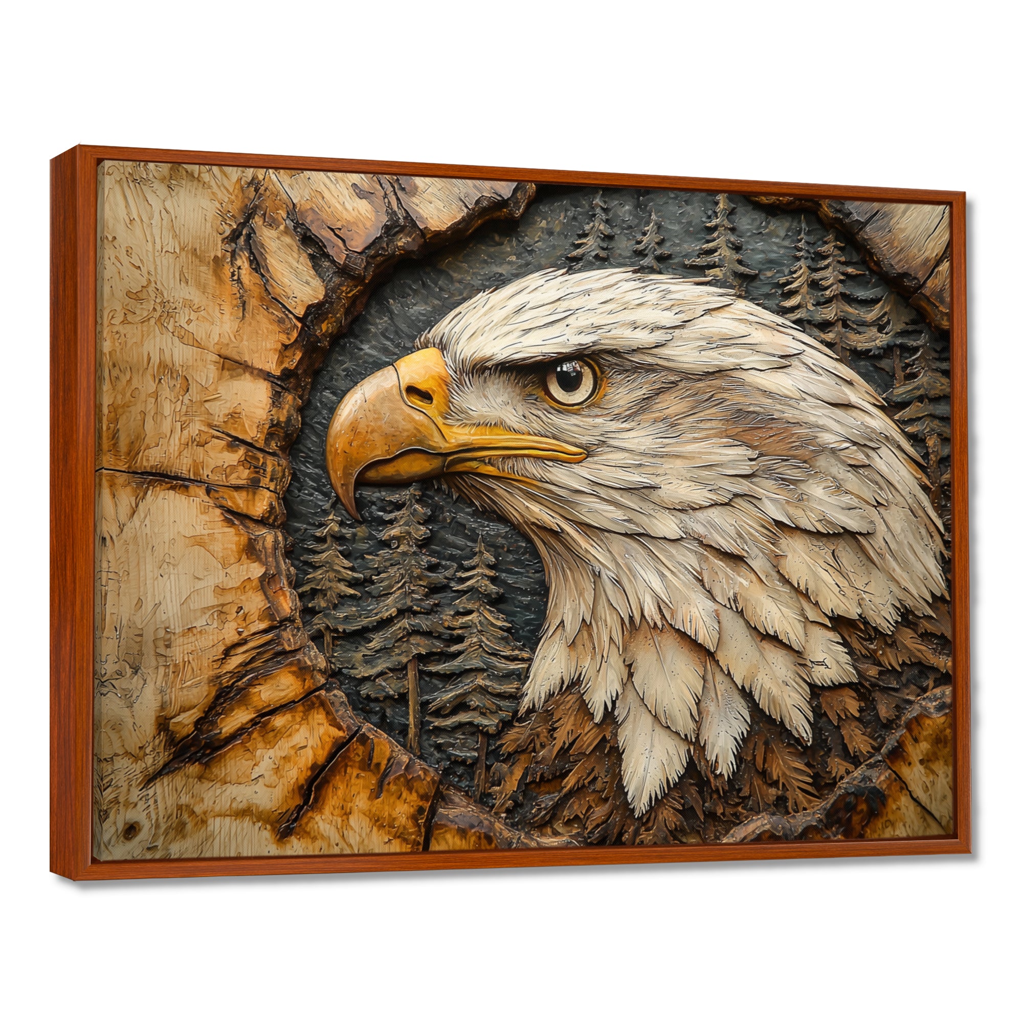 Eagle In A Forest Landscape Slide - Eagle Framed Canvas Art