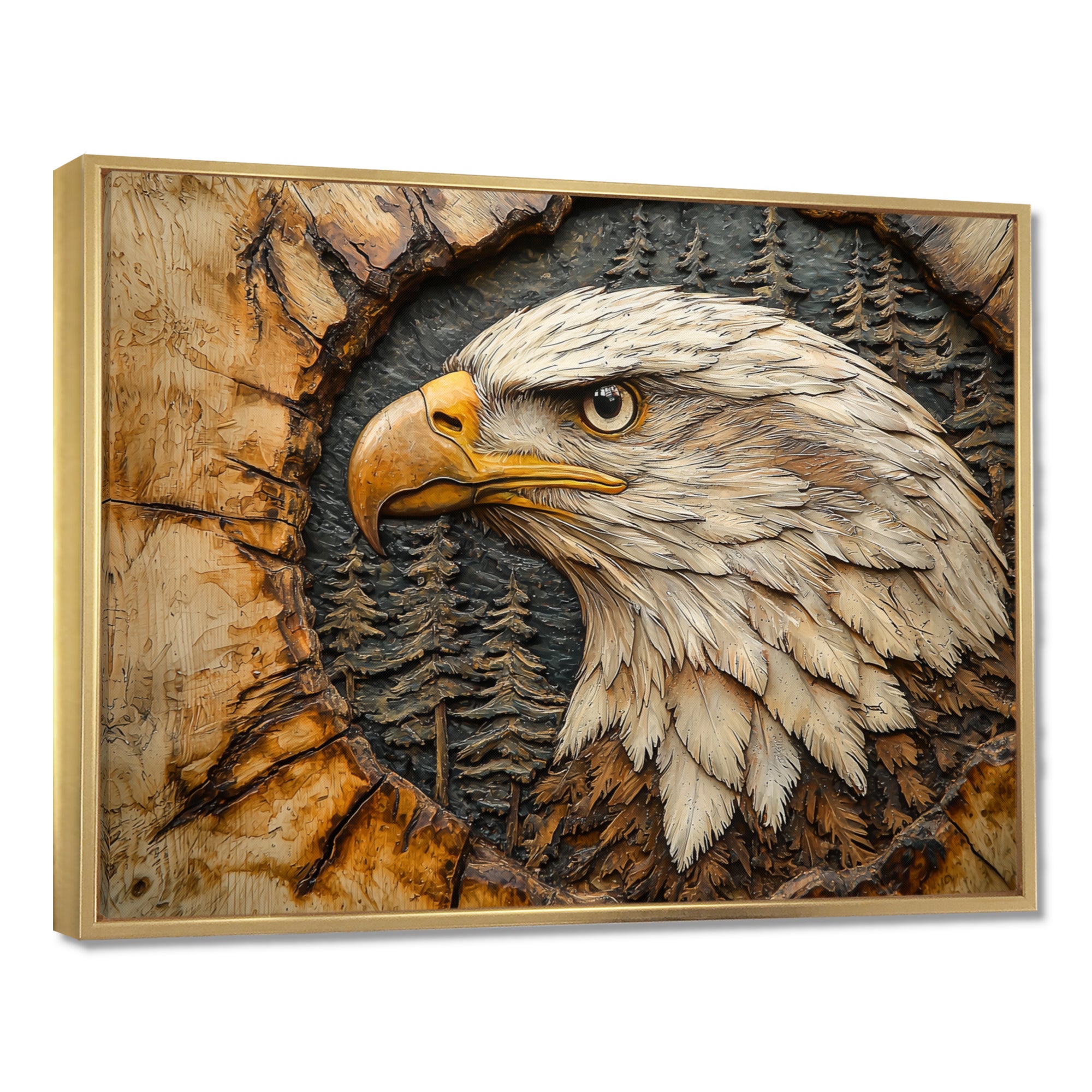 Eagle In A Forest Landscape Slide - Eagle Framed Canvas Art
