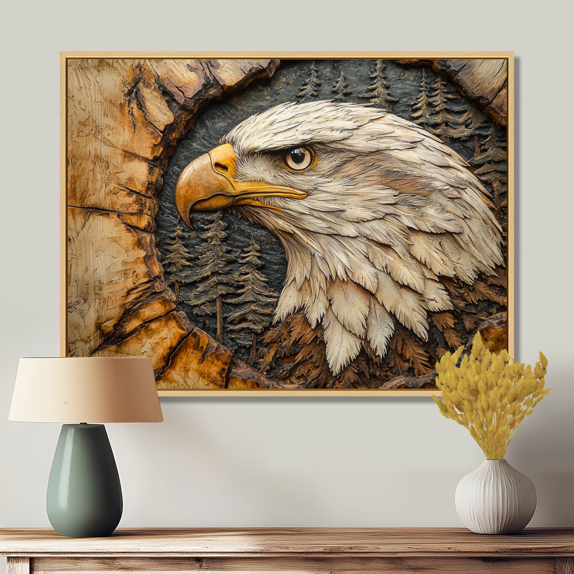 Eagle In A Forest Landscape Slide - Eagle Framed Canvas Art