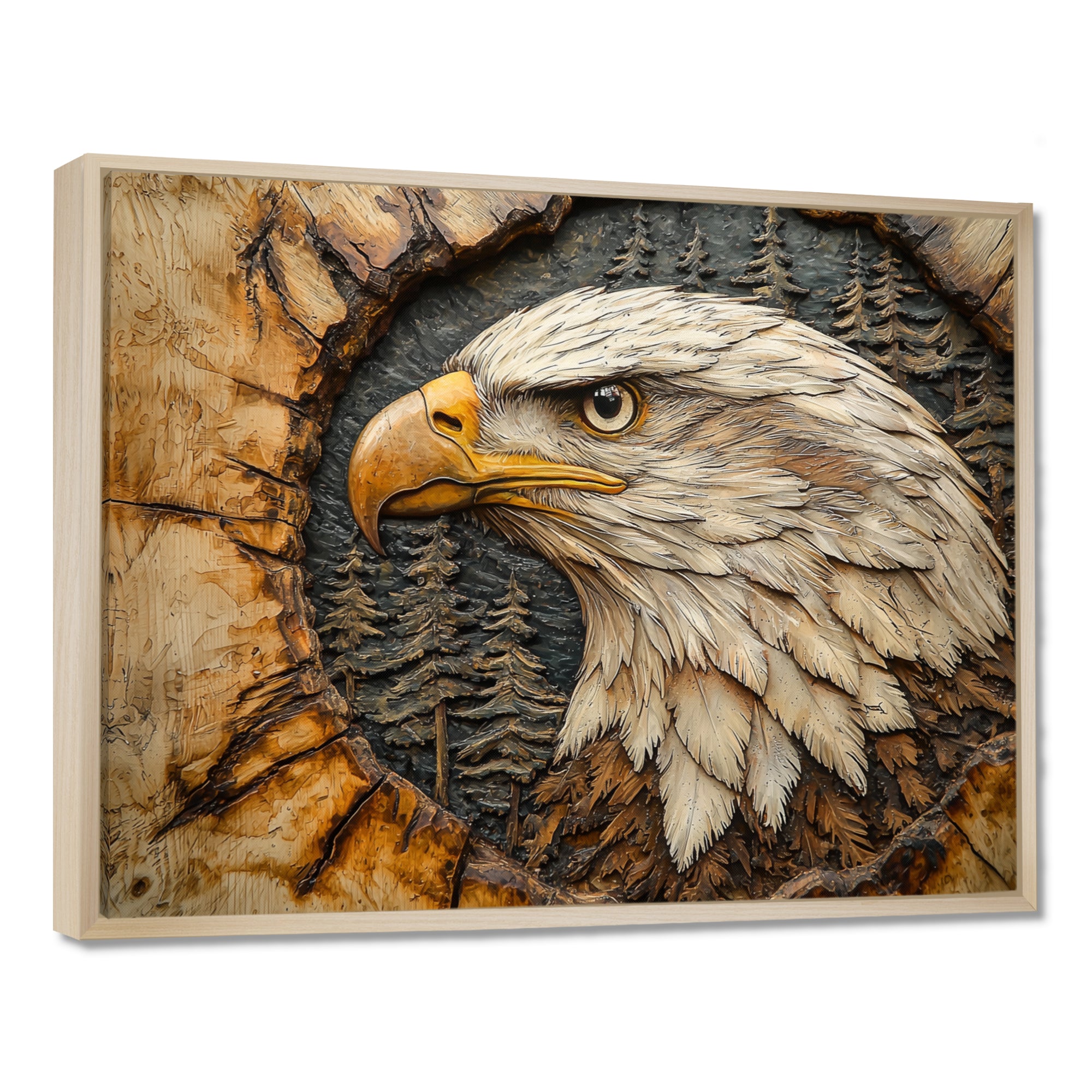 Eagle In A Forest Landscape Slide - Eagle Framed Canvas Art