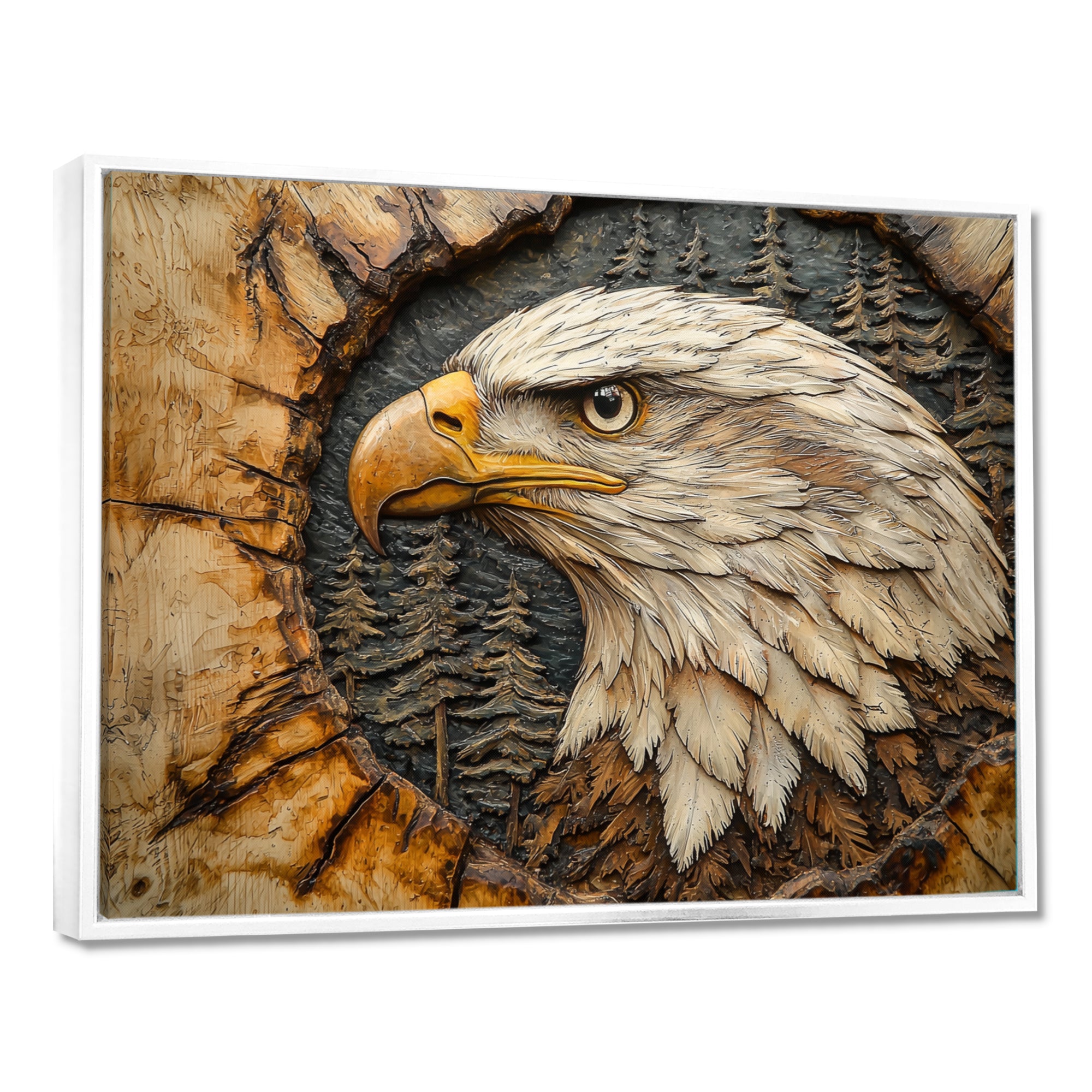 Eagle In A Forest Landscape Slide - Eagle Framed Canvas Art