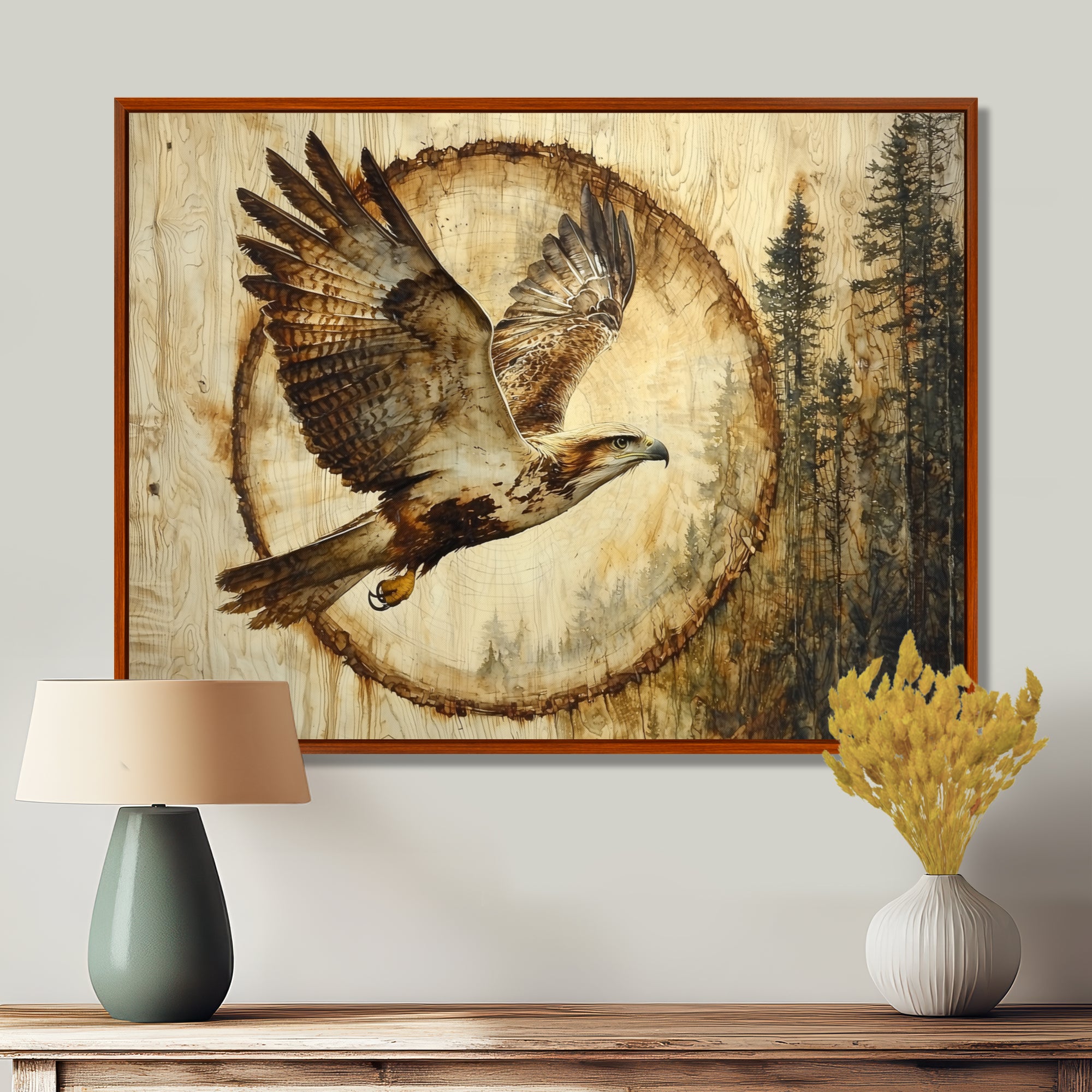 Large Eagle In Forest Flight Of The Hunter - Eagle Bedroom Wall Art