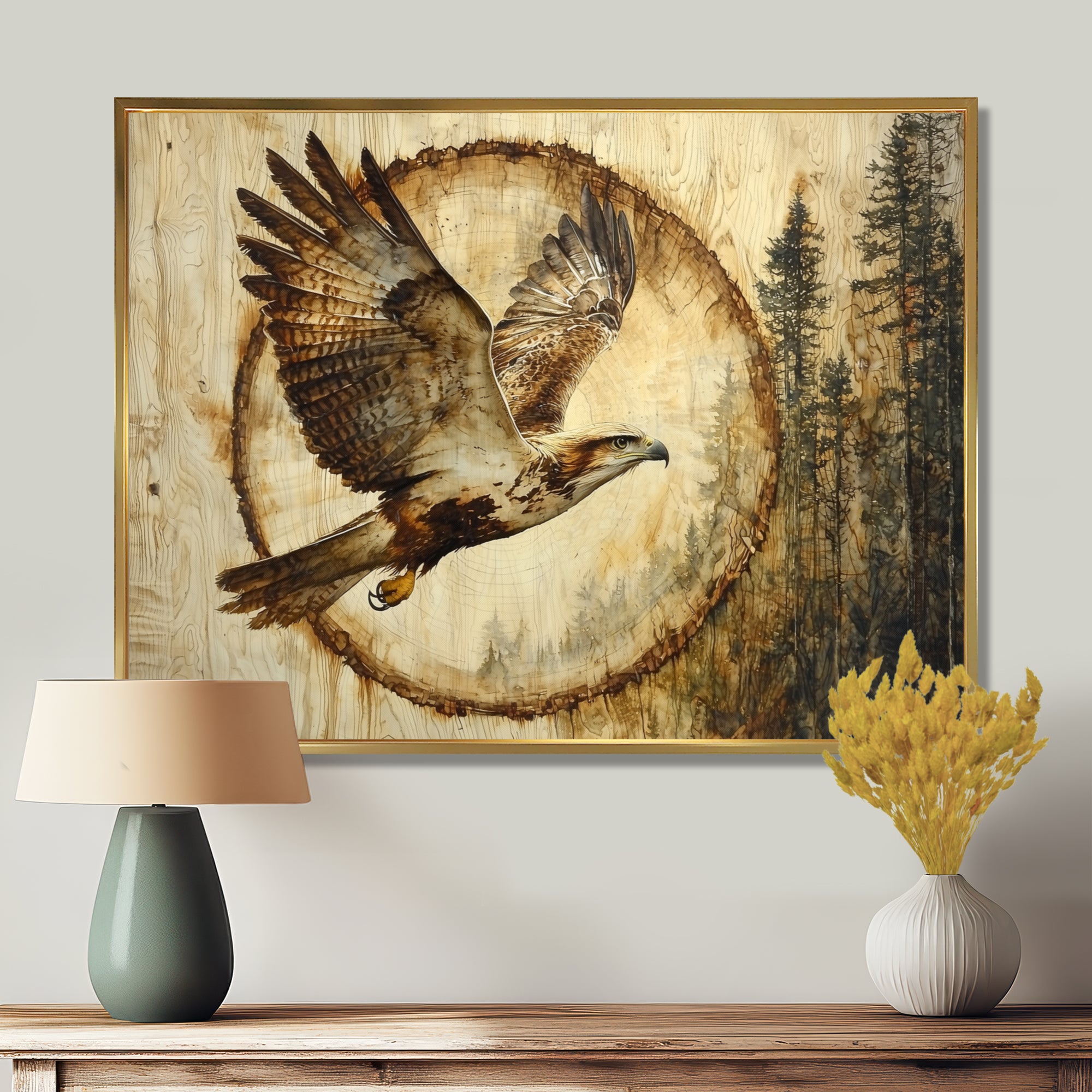Large Eagle In Forest Flight Of The Hunter - Eagle Bedroom Wall Art