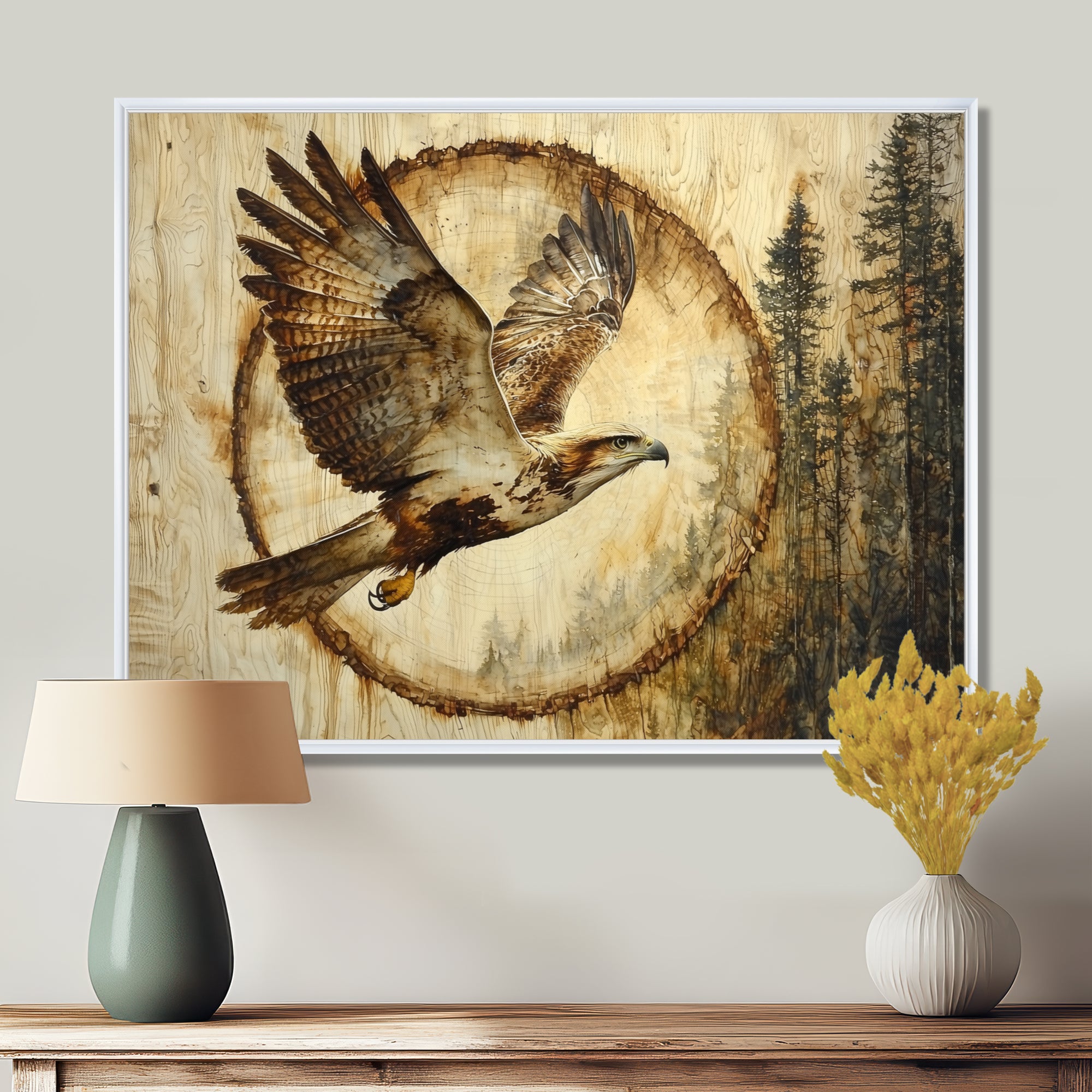 Large Eagle In Forest Flight Of The Hunter - Eagle Bedroom Wall Art