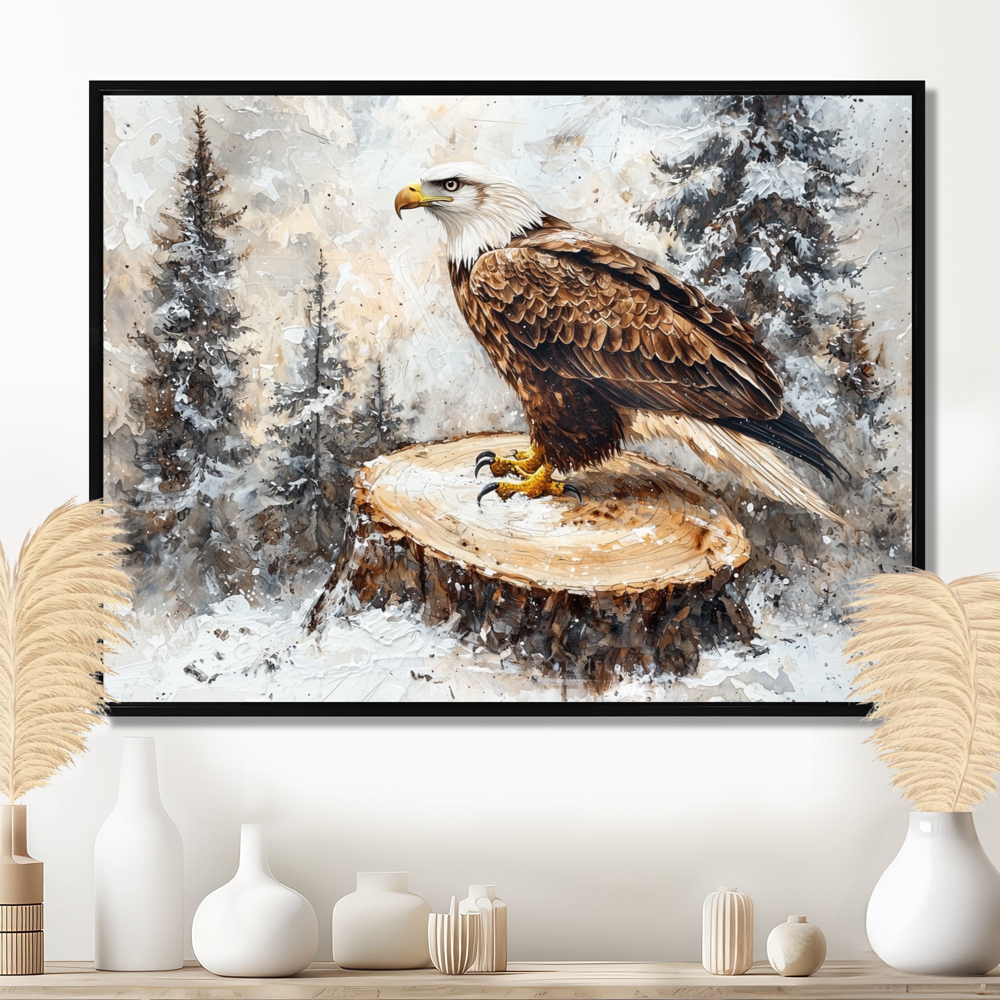 Eagle Silent Vigil In Winter - Brown Eagle Wall Art