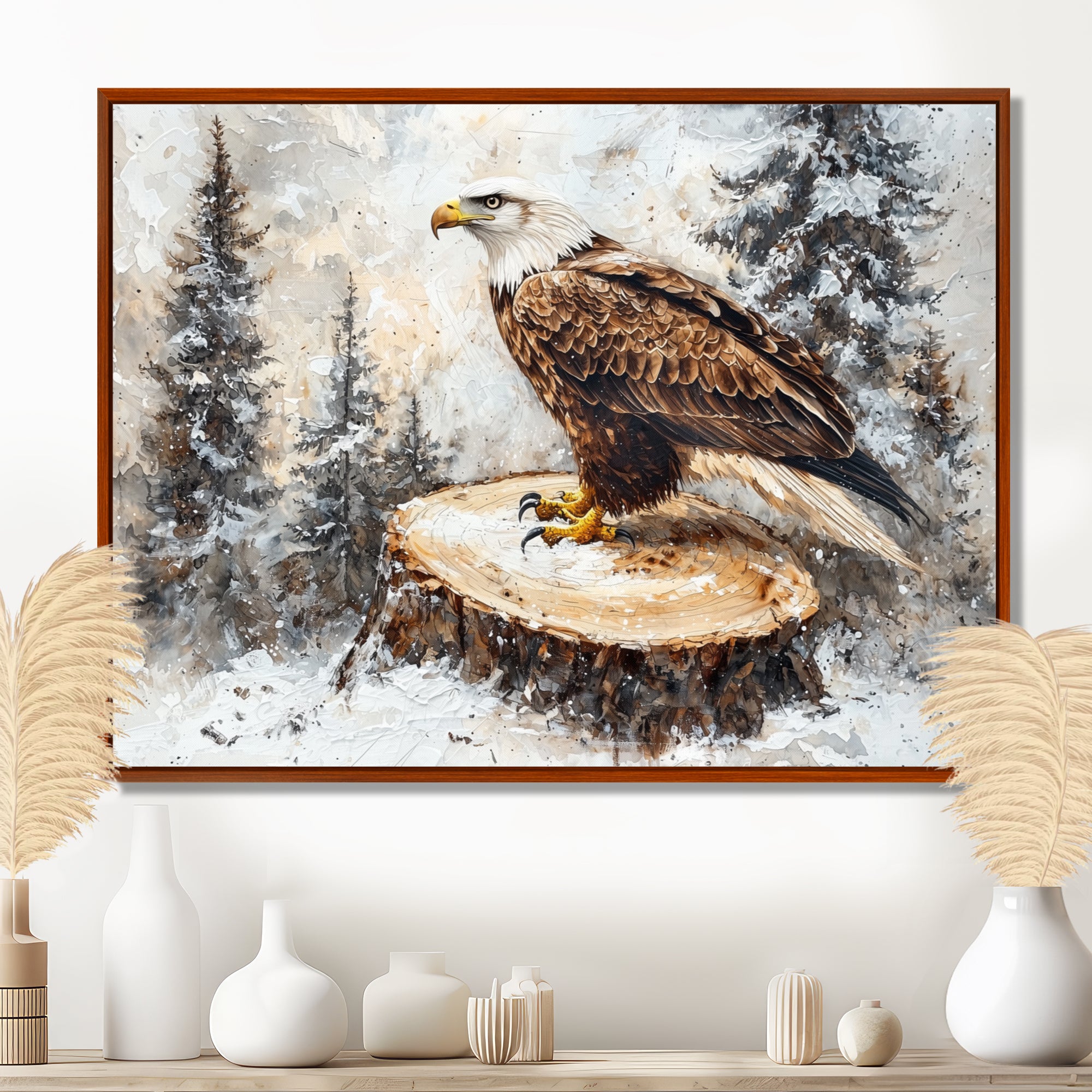 Eagle Silent Vigil In Winter - Brown Eagle Wall Art