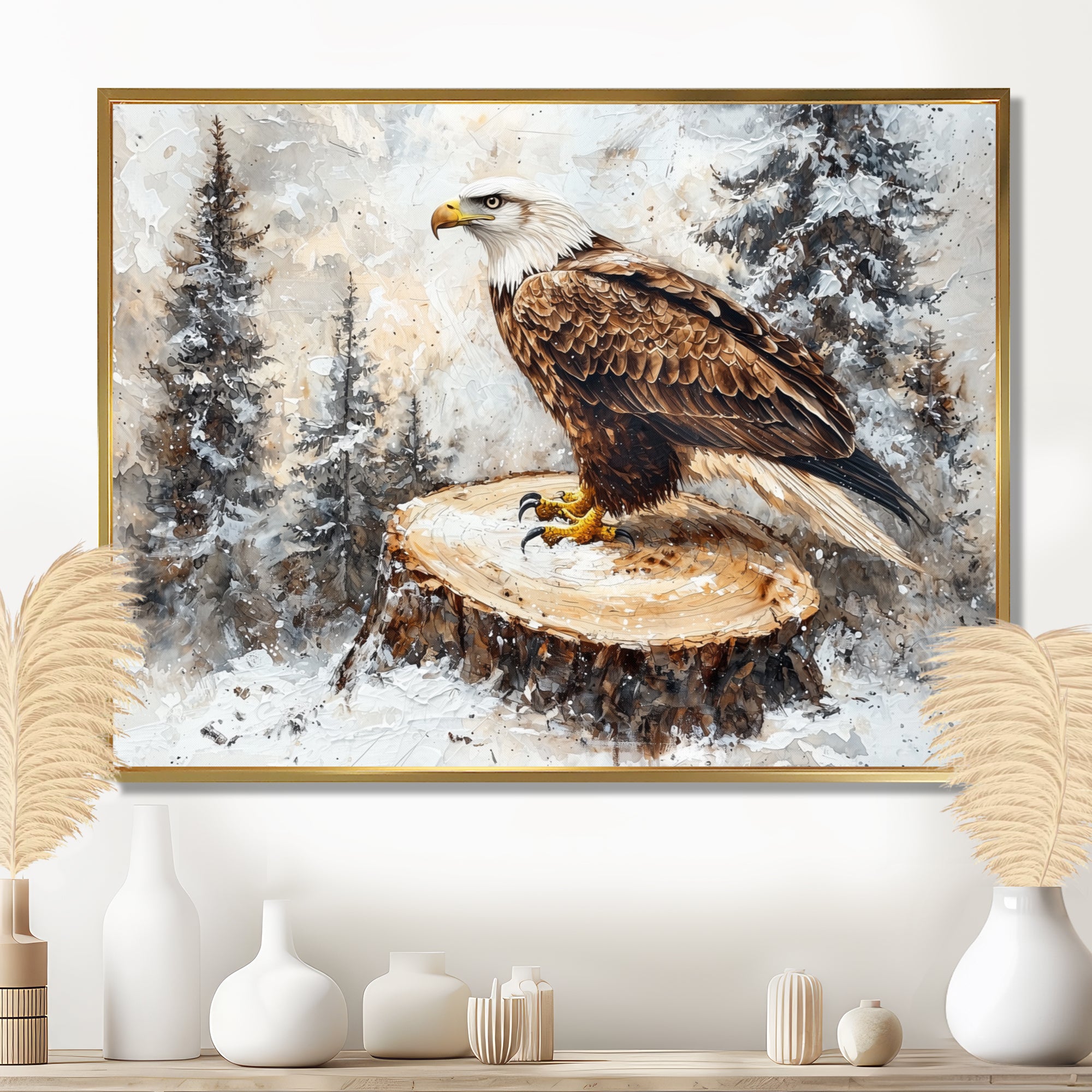 Eagle Silent Vigil In Winter - Brown Eagle Wall Art