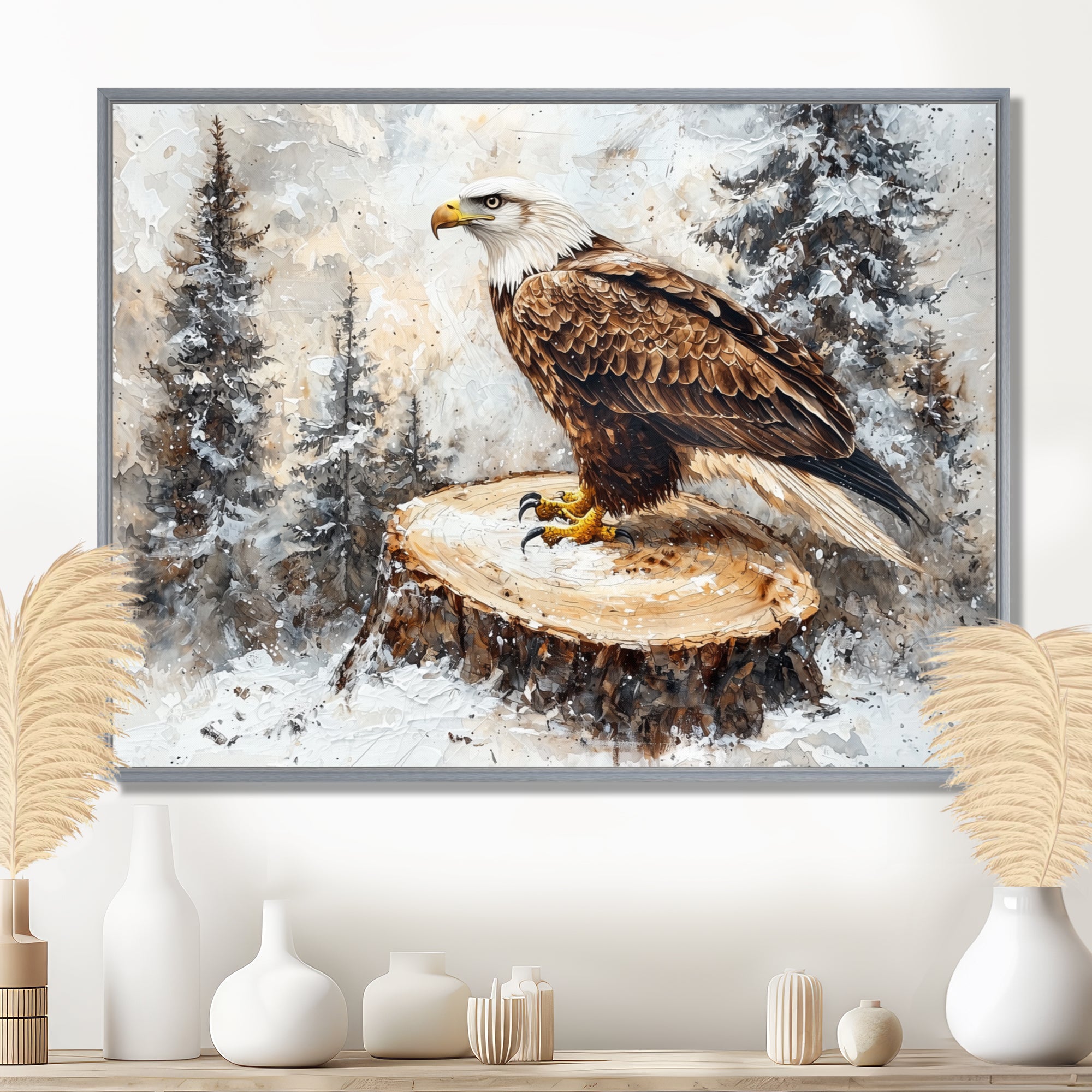 Eagle Silent Vigil In Winter - Brown Eagle Wall Art