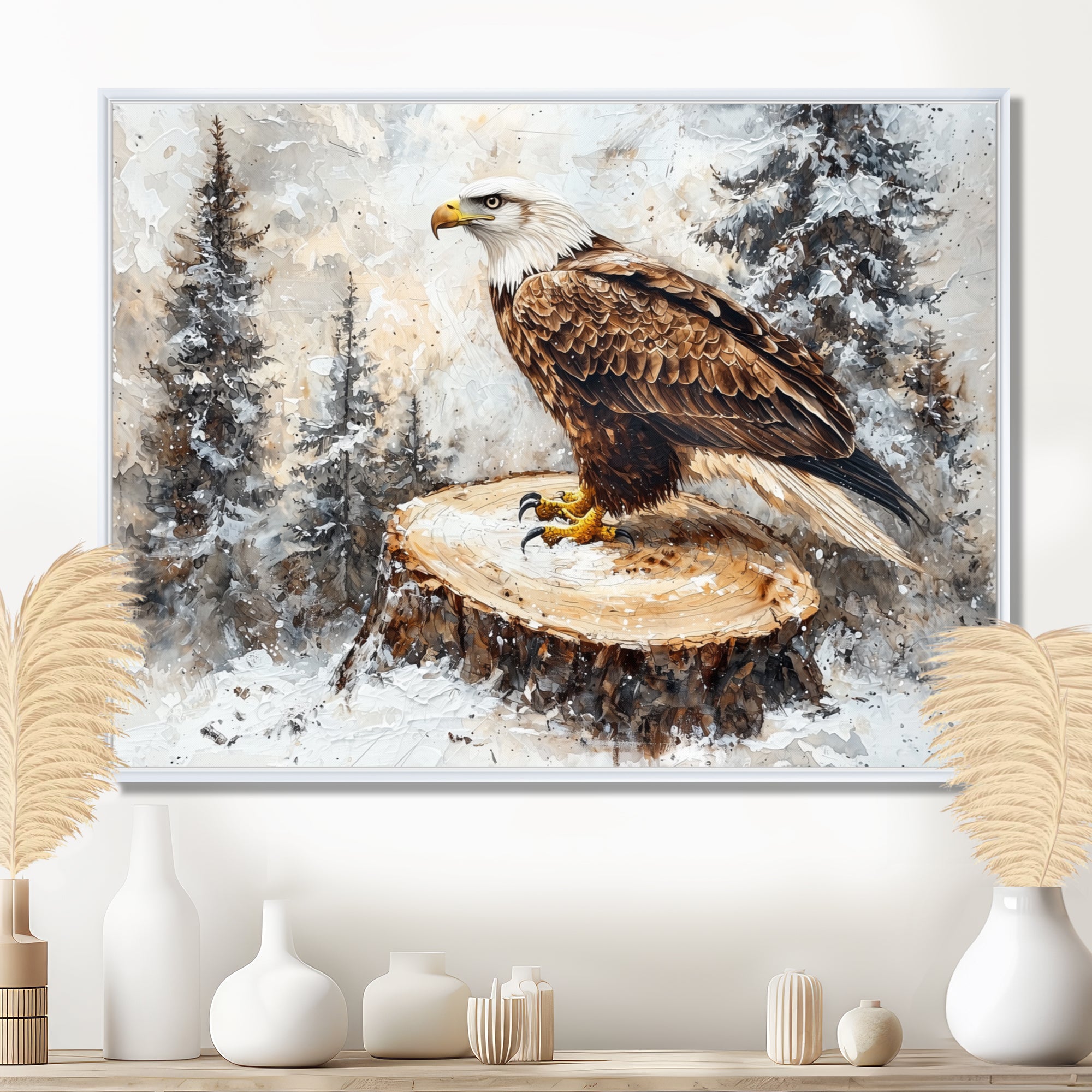 Eagle Silent Vigil In Winter - Brown Eagle Wall Art